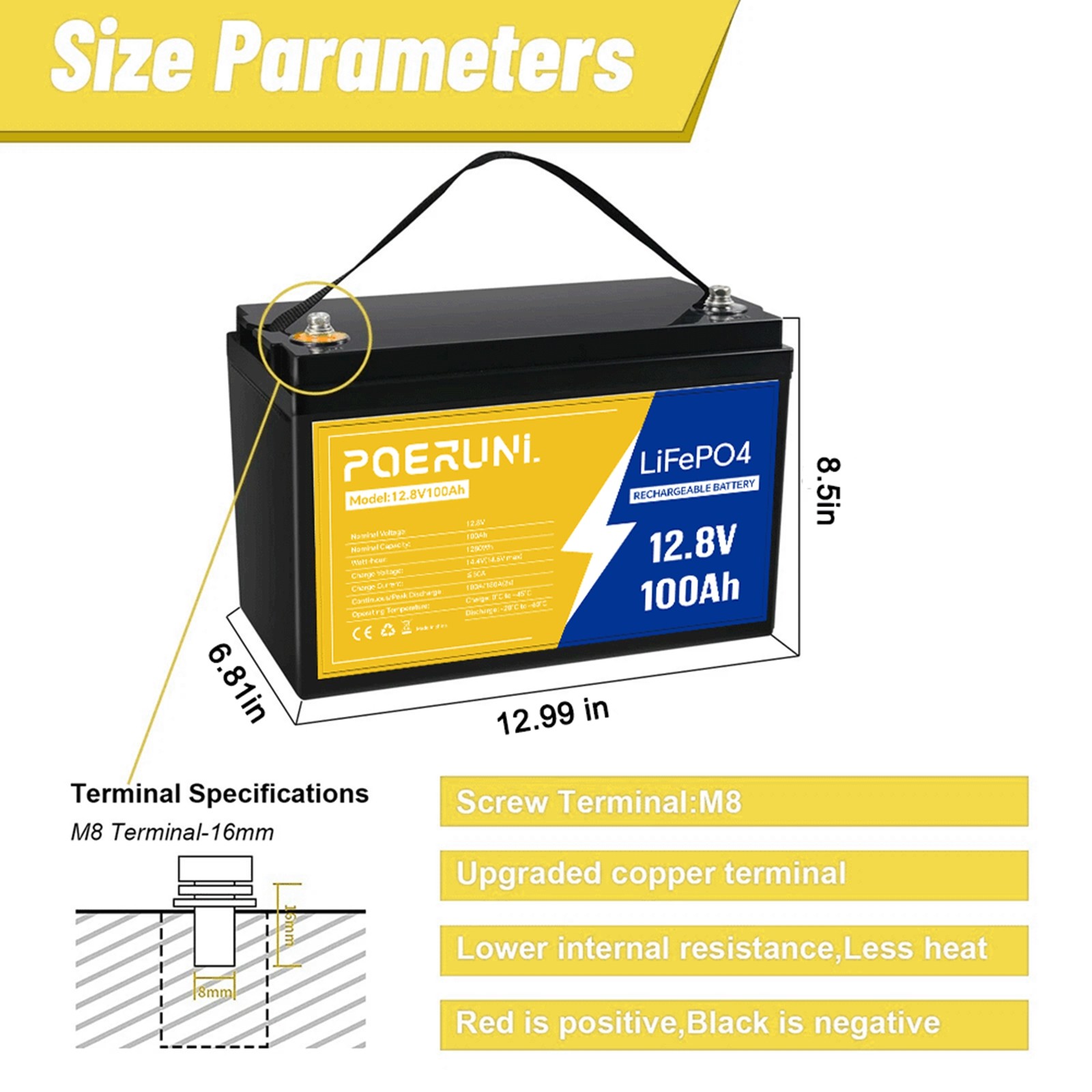 12V 100Ah LiFePO4 Lithium Battery BMS for Boat ATV Off-Grid Power deep Cycle NEW