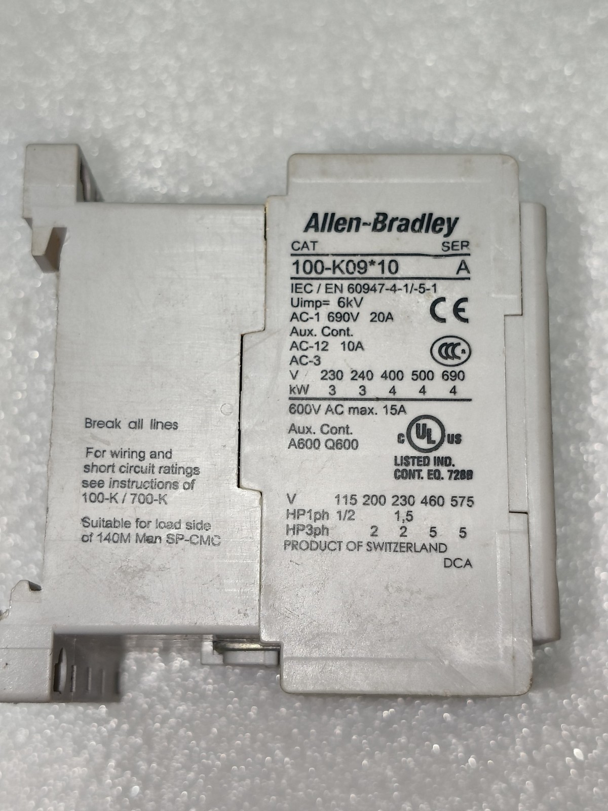 ALLEN-BRADLEY 100-K09*10 SER A CONTACTOR 20A PACK OF 5 PCS FREE FAST