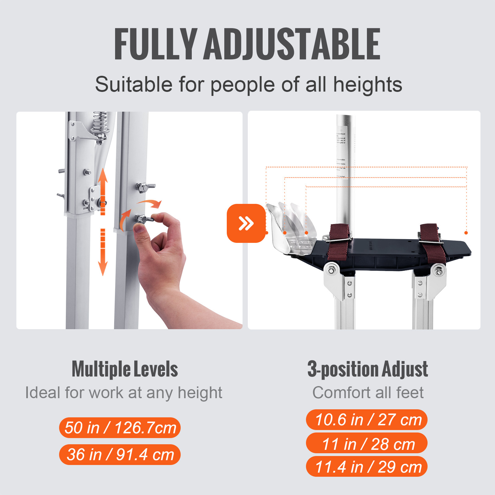 VEVOR 36-50 Inch Drywall Stilts Aluminum Tool Stilt for Painting Painter Taping