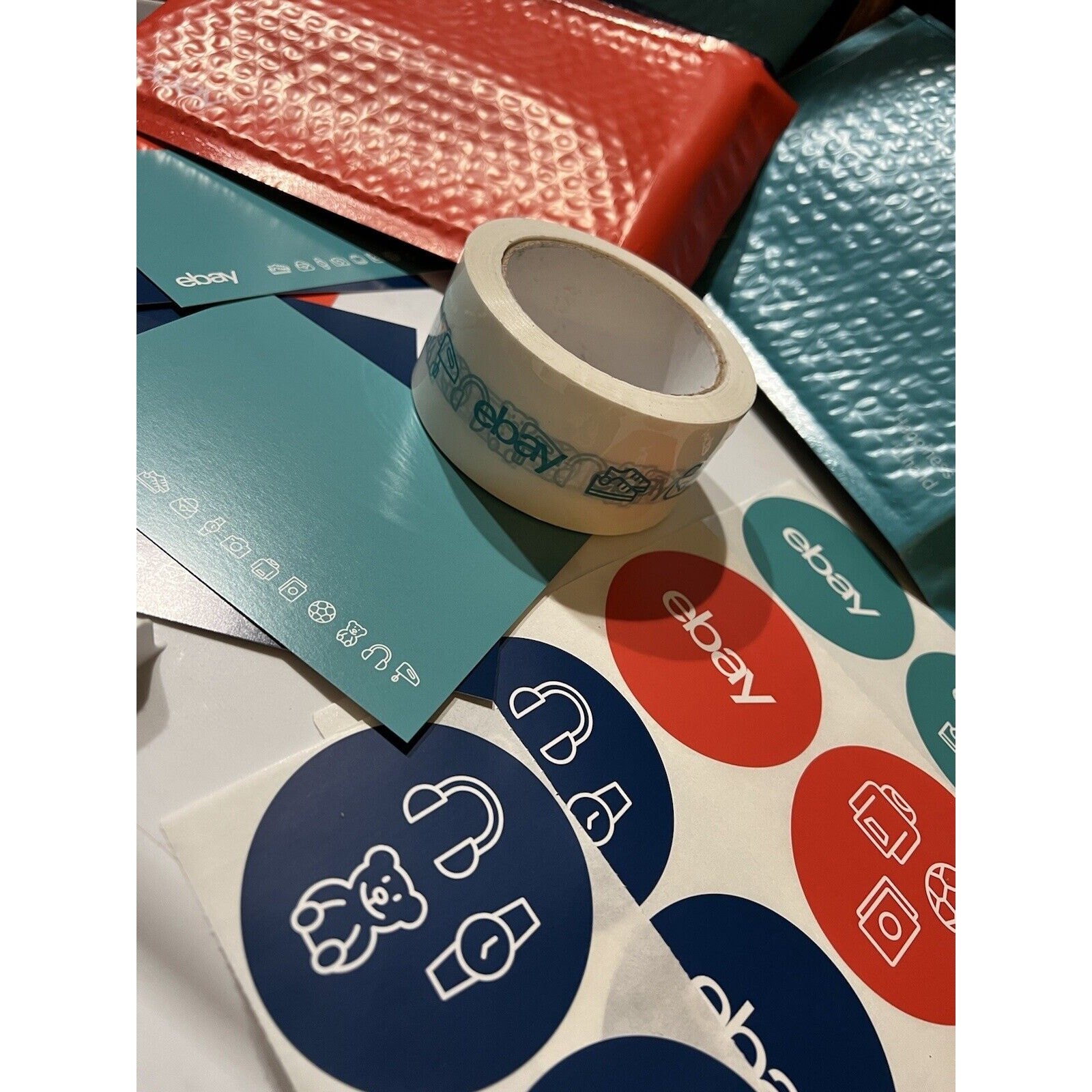 25 eBay Branded Shipping Supplies STARTER KIT Teal Tape Postcards