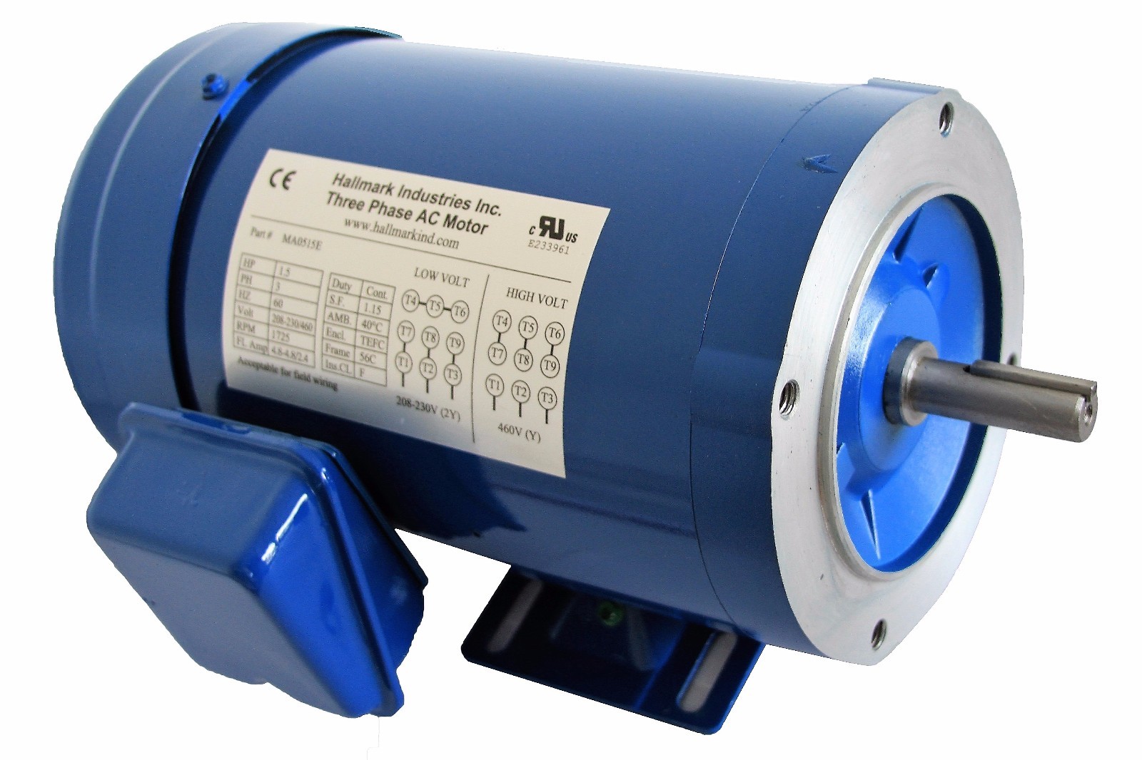 AC MOTOR, 2HP, 1725RPM, 3PH, 206-230V/460V, 56C/TEFC, WITH BASE