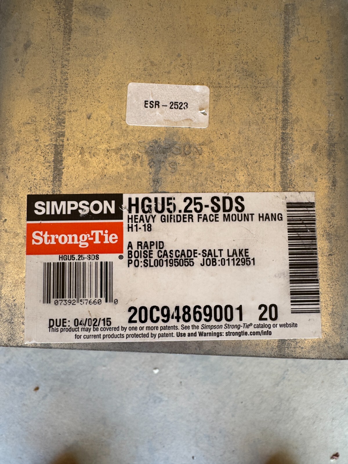 Simpson HGU5.25-SDS High Capacity Girder Hanger