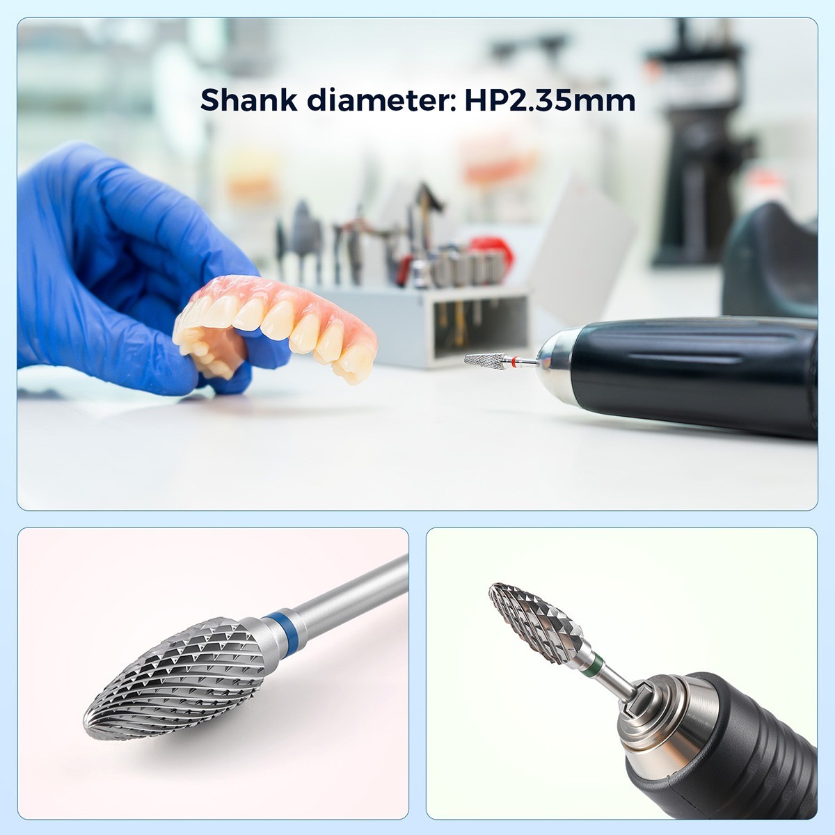 6 Types Dental Lab CNC Tungsten Carbide Burs Drills HP for Low Speed Handpiece