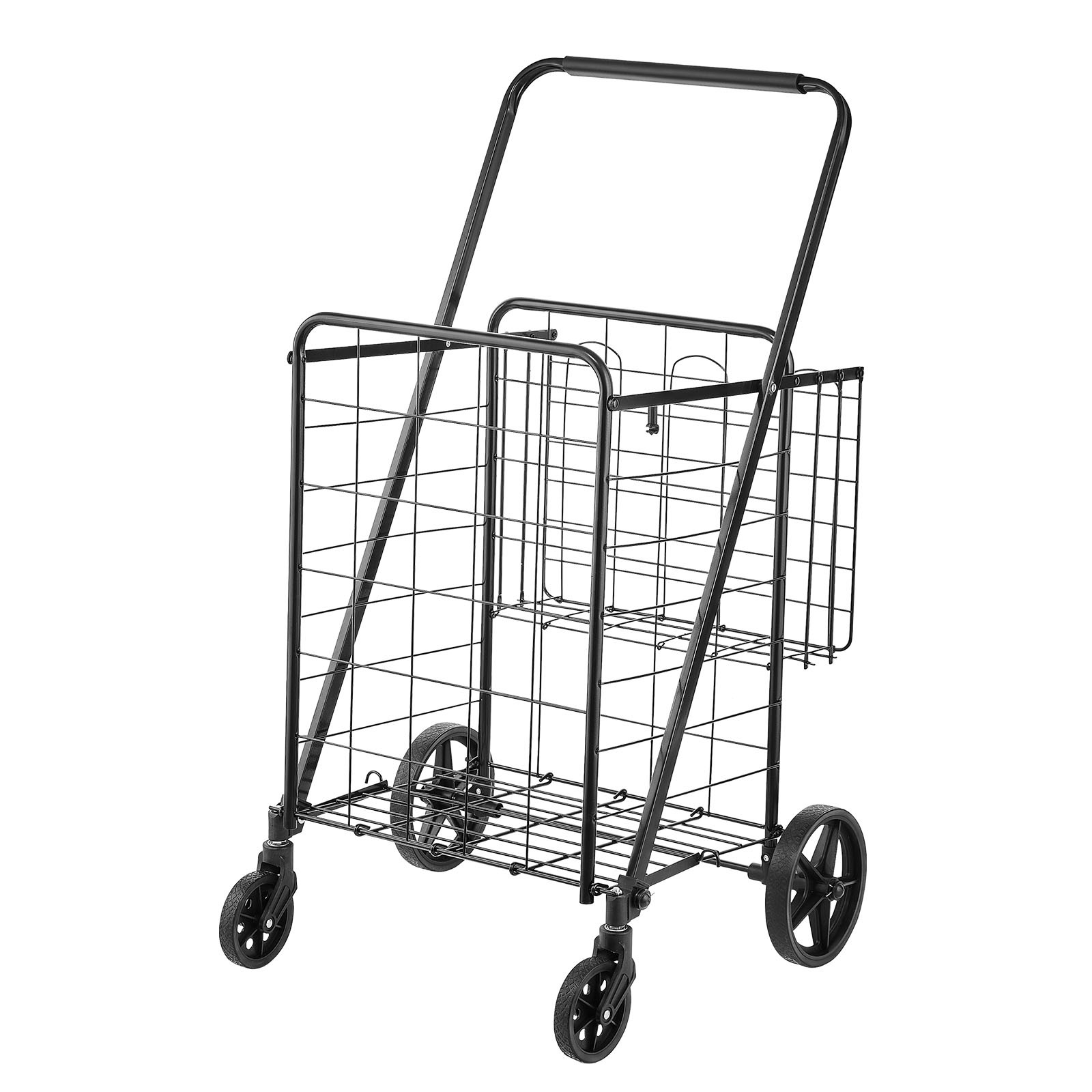 VEVOR Folding Shopping Cart Rolling Grocery Cart with Double Baskets 110 LBS