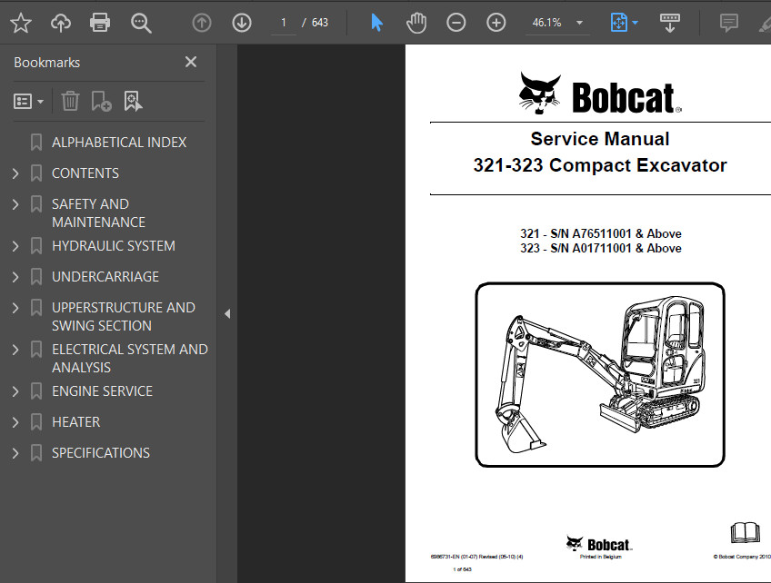 BOBCAT 323 COMPACT EXCAVATOR OPERATORS SERVICE REPAIR OWNERS SHOP MANUAL PDF USB