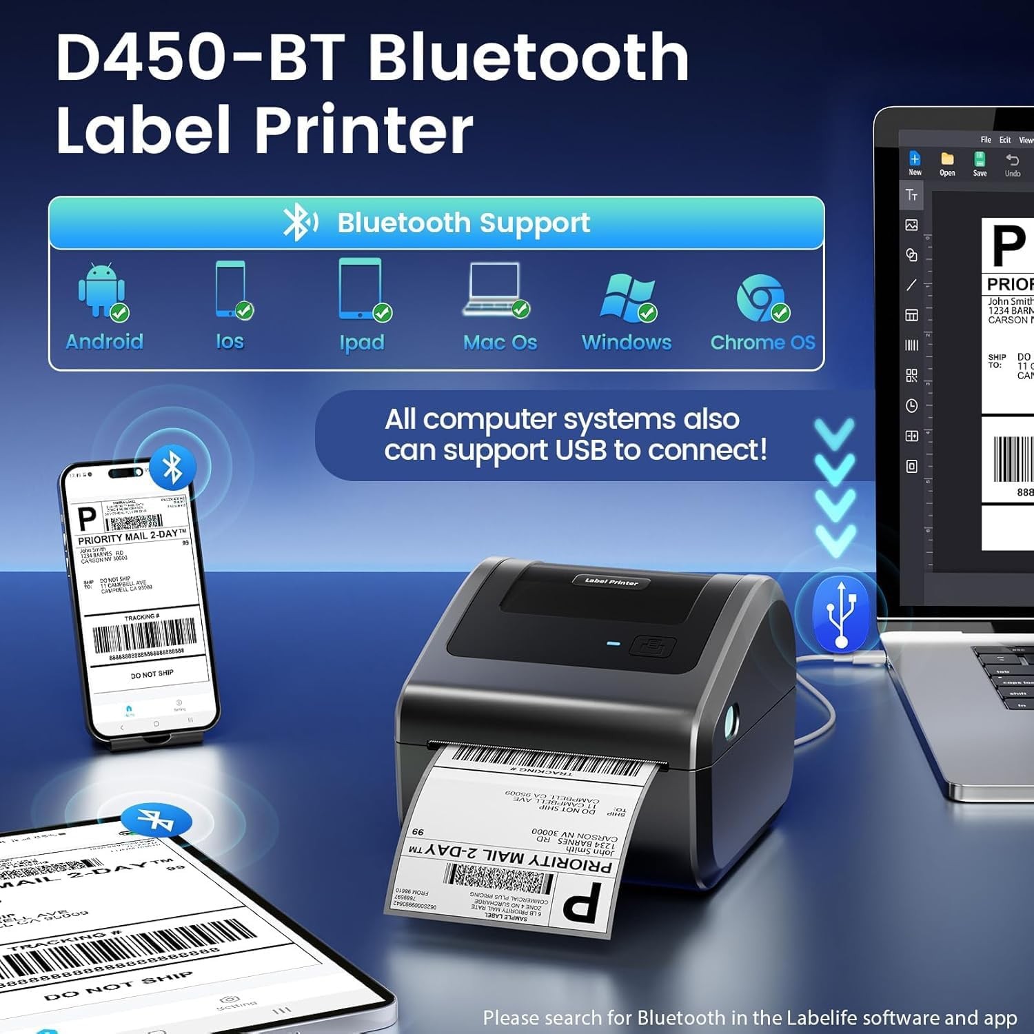 Phomemo 4×6 Shipping Label Printer Bluetooth Thermal for USPS FedEx UPS