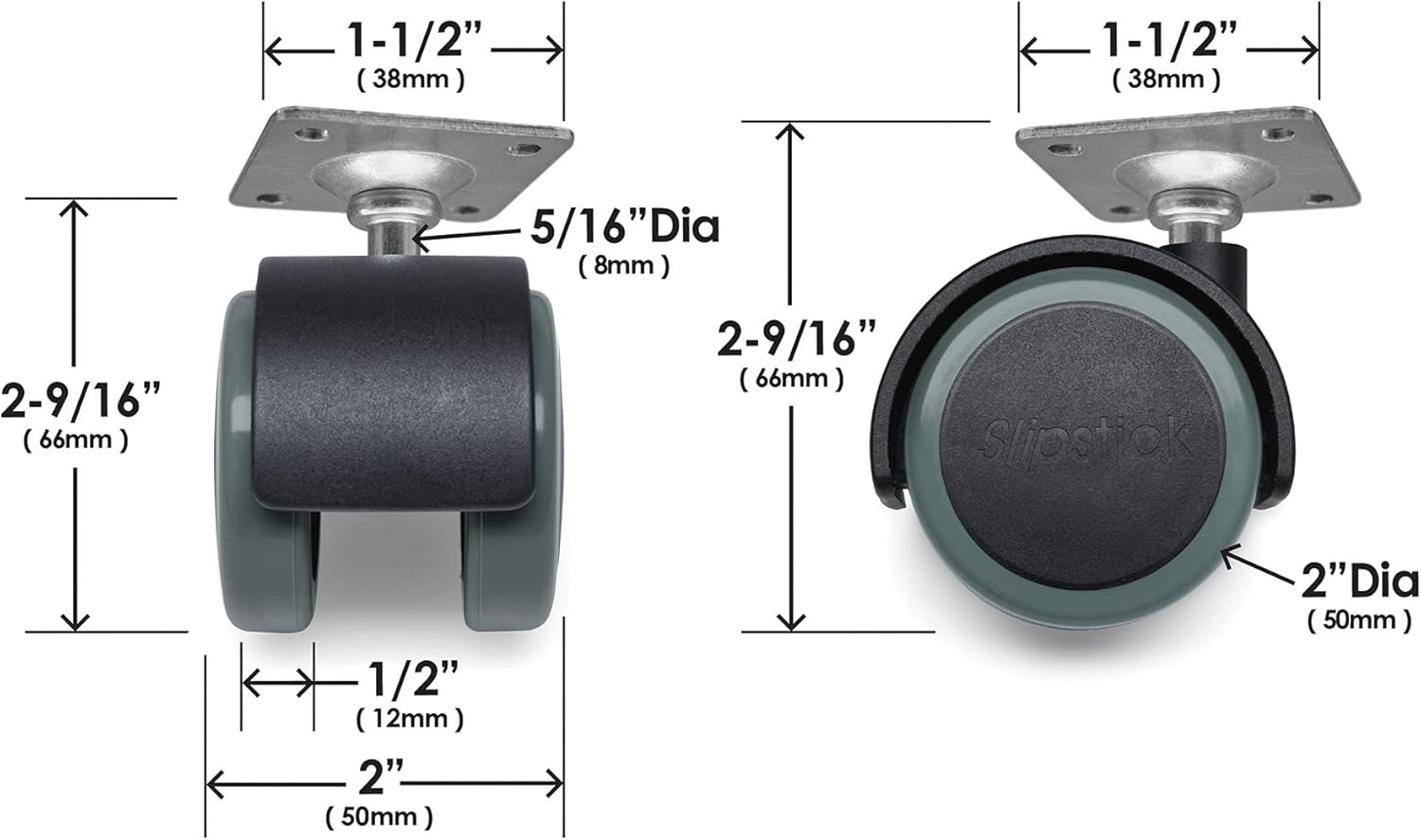2 Inch Rubber Furniture Casters – Versatile Set of 4 for Everyday Use