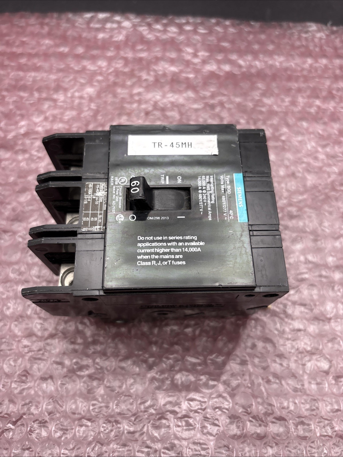 Siemens BQD360 Bolt-On Breaker 60A 3 Pole 480Y/277V *GREAT CONDITION*