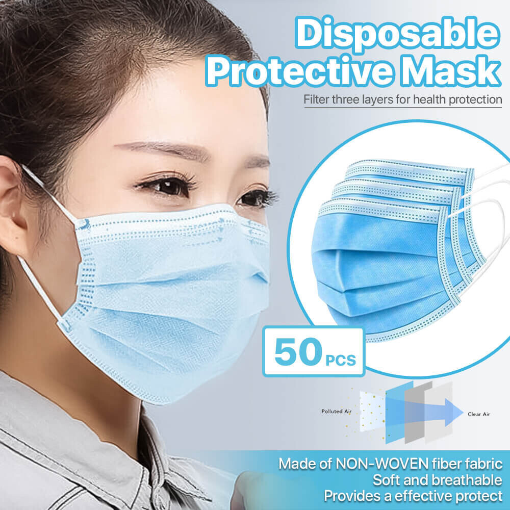 50/100/200/500 PCS Disposable Face Mask 3-Ply Non Medical Surgical Earloop Cover