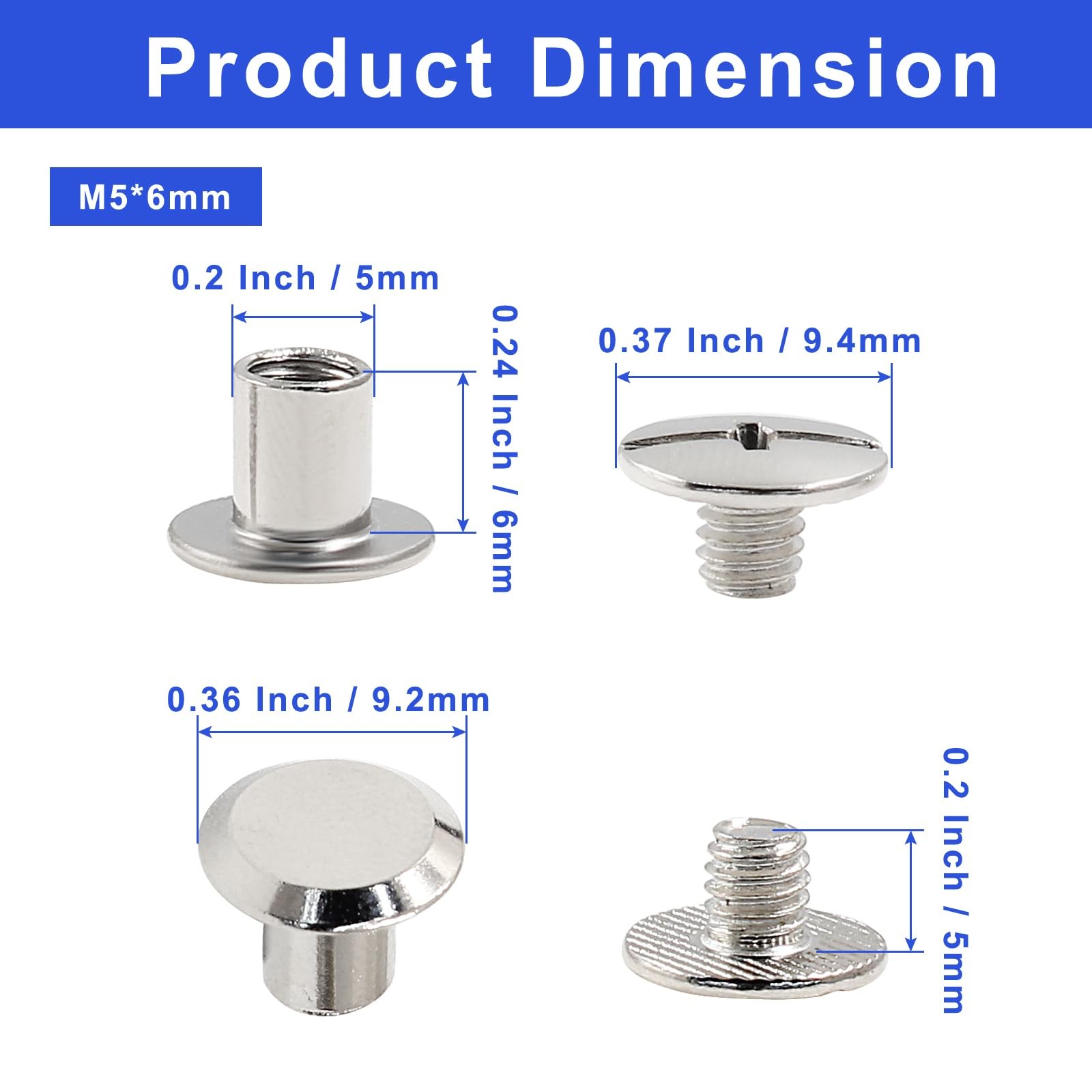 Hitefu 30 Set Phillips Head Chicago Screws for Leather, M4 x 6mm Book Binding…