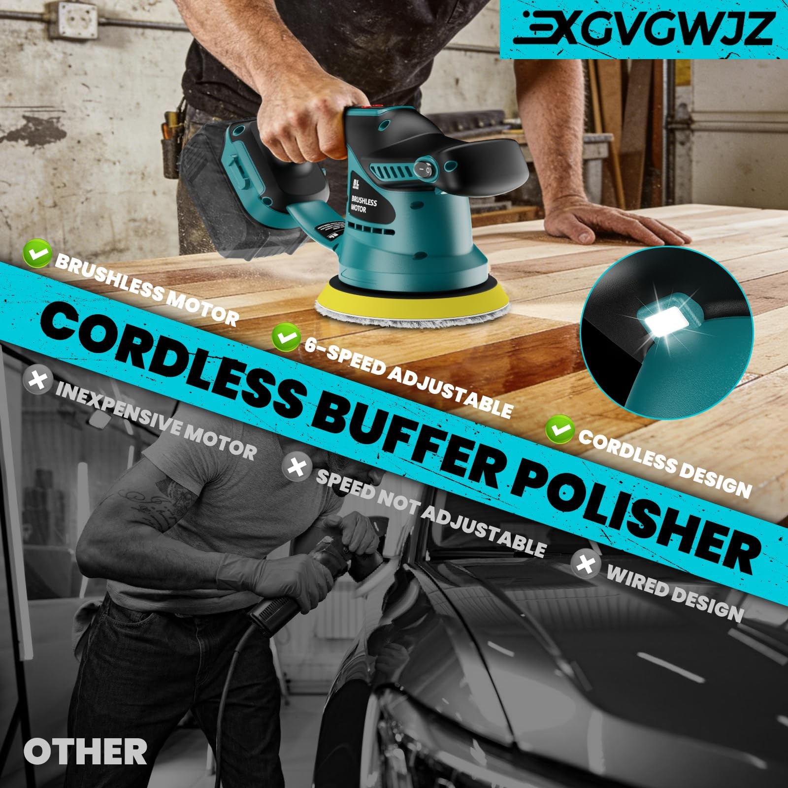 Cordless Buffer Polisher for Makita 18V Battery, 450W Brushless Car Buffer Po…