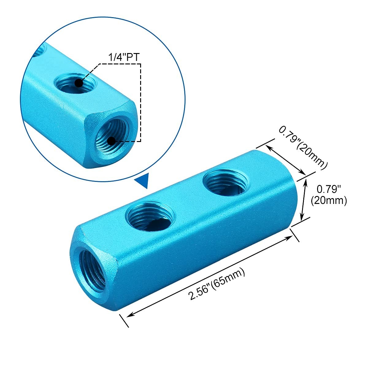 Baomain Aluminum Air Manifold Block, 2Way 5Port, 1/4″ PT Threaded for Pneumat…