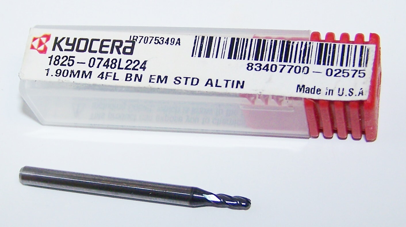 1.90mm (.0748″) CARBIDE END MILL 4 FLUTE BALL END COATED KYOCERA 1825-0748L224