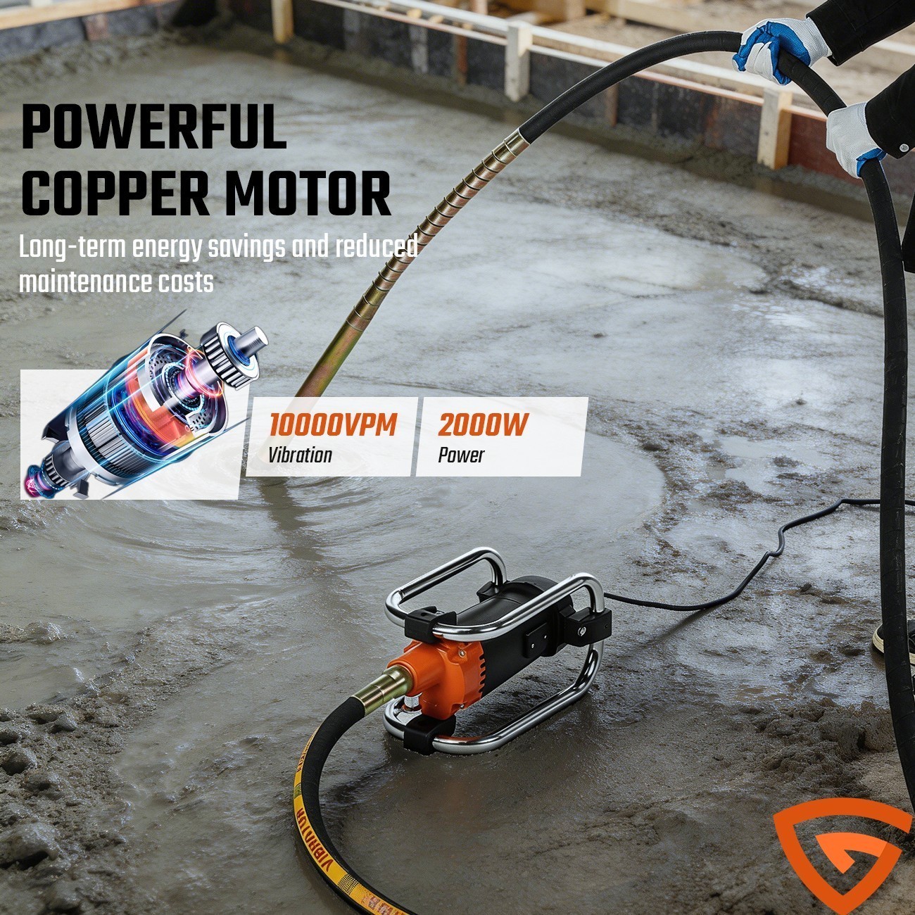 Electric Concrete Vibrator 2000W 14-3/4 feet Poker to Remove Air Bubbles 6m