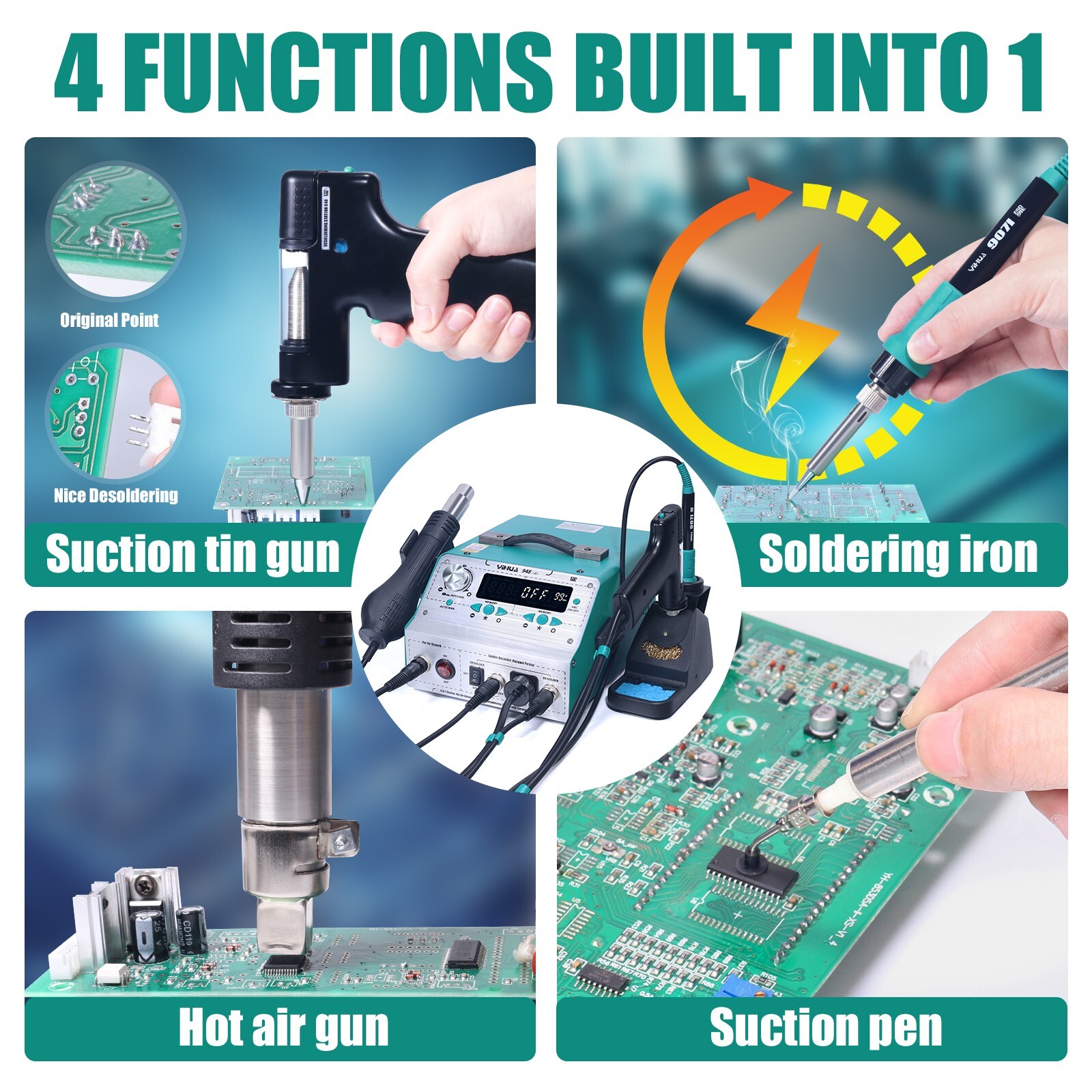 YIHUA 948-II Desoldering Suction Gun Heat Air Gun Soldering Iron Rework Station