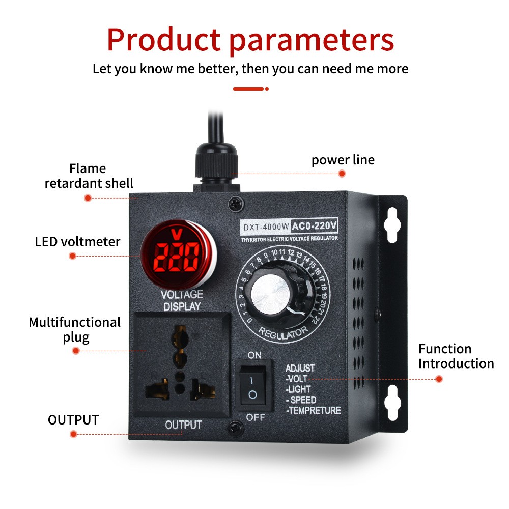 AC 120V~220V 4000W SCR Motor Speed Controller Volt Regulator Thermostat Dimmer