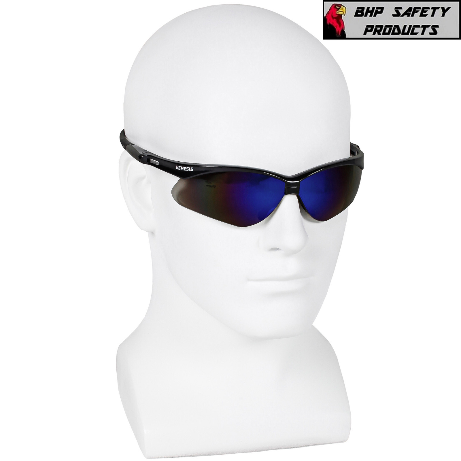 KLEENGUARD NEMESIS SAFETY GLASSES BLACK FRAME BLUE MIRROR LENS SUNGLASSES 14481