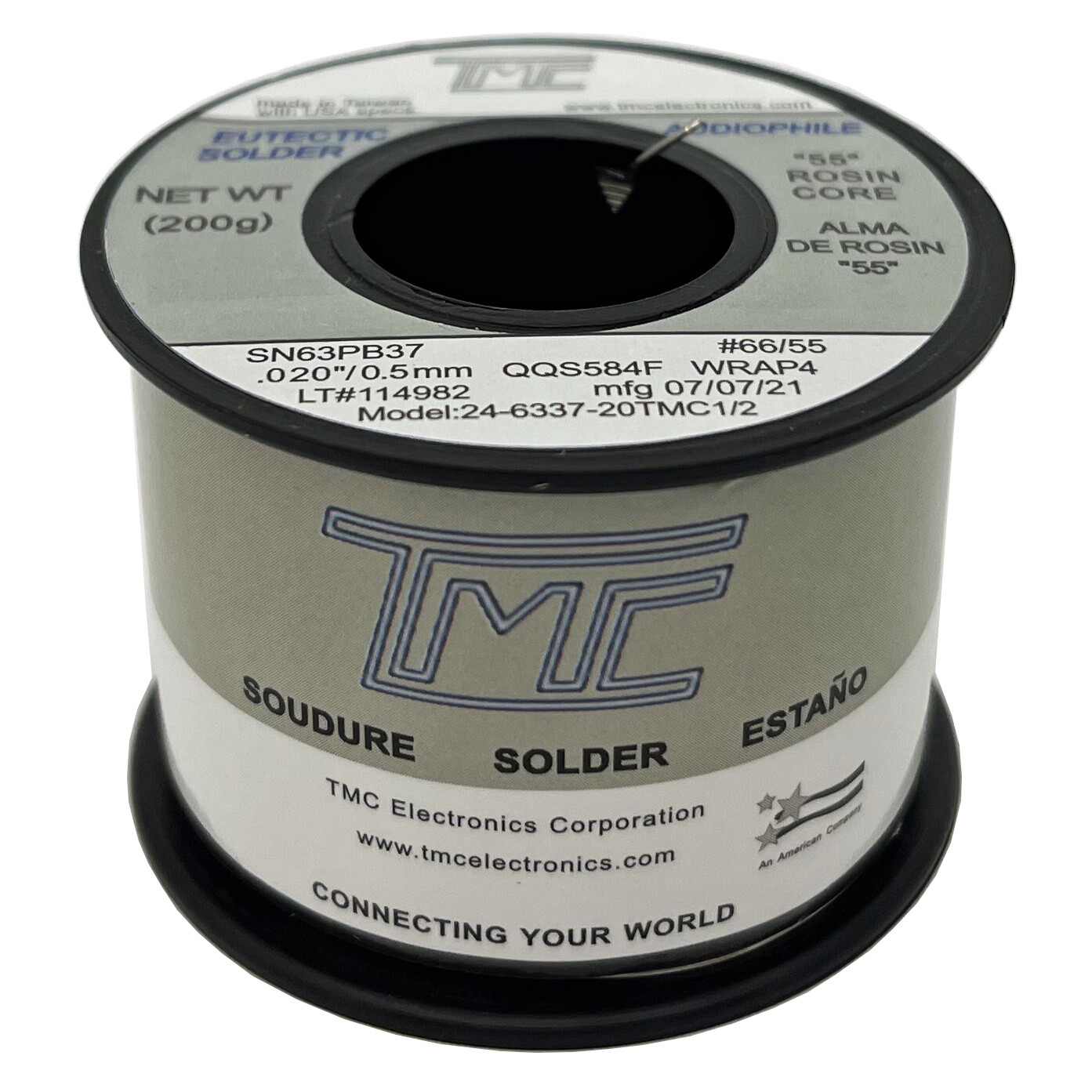 63/37 Eutectic THIN Solder Wire 0.020″ 0.5mm, 2.2% Rosin Core, 200g, 7oz, TMC