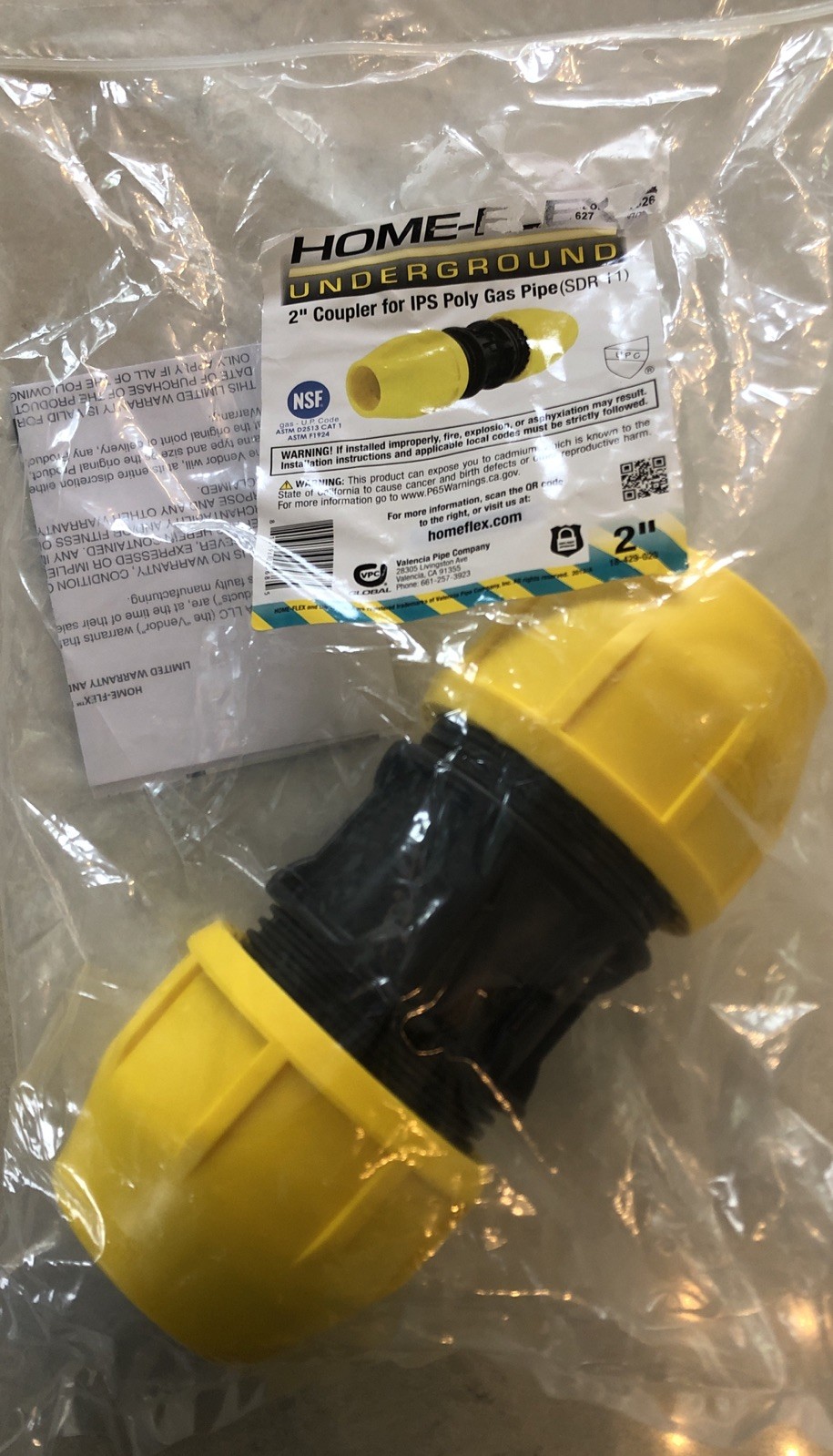 HOME-FLEX 2 in. IPS DR 11 Underground Yellow Poly Gas Pipe Coupler (18-429-020)