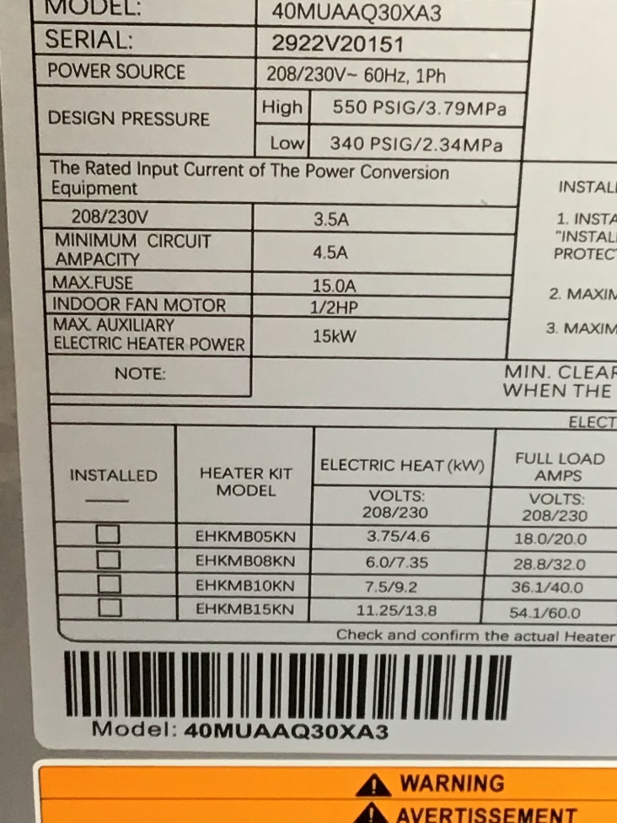 Carrier 40MUAAQ30XA3 30,000 BTU Ductless Mini Split Indoor Air Handler 2.5 NEW