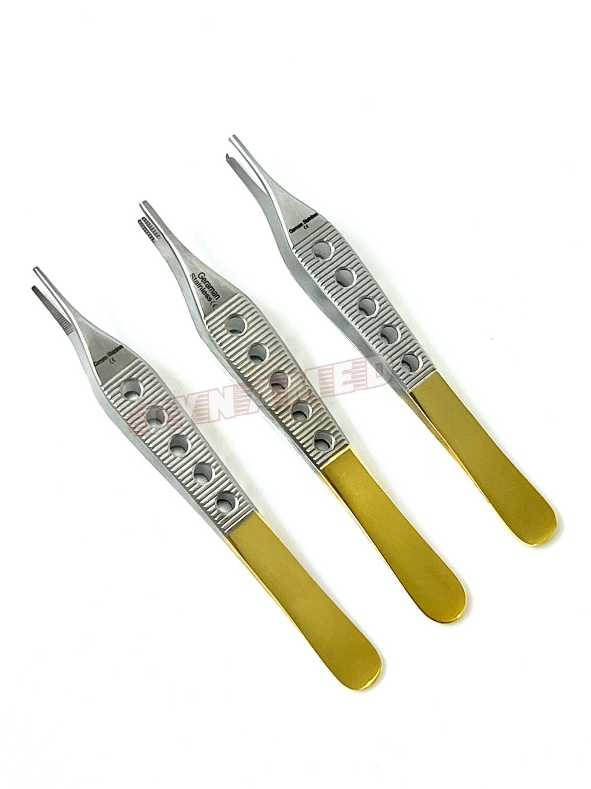 3 PCS GERMAN GOLD HANDLE ADSON TISSUE+BROWN+DRESSING FORCEPS 4.75″ FINESTRATED