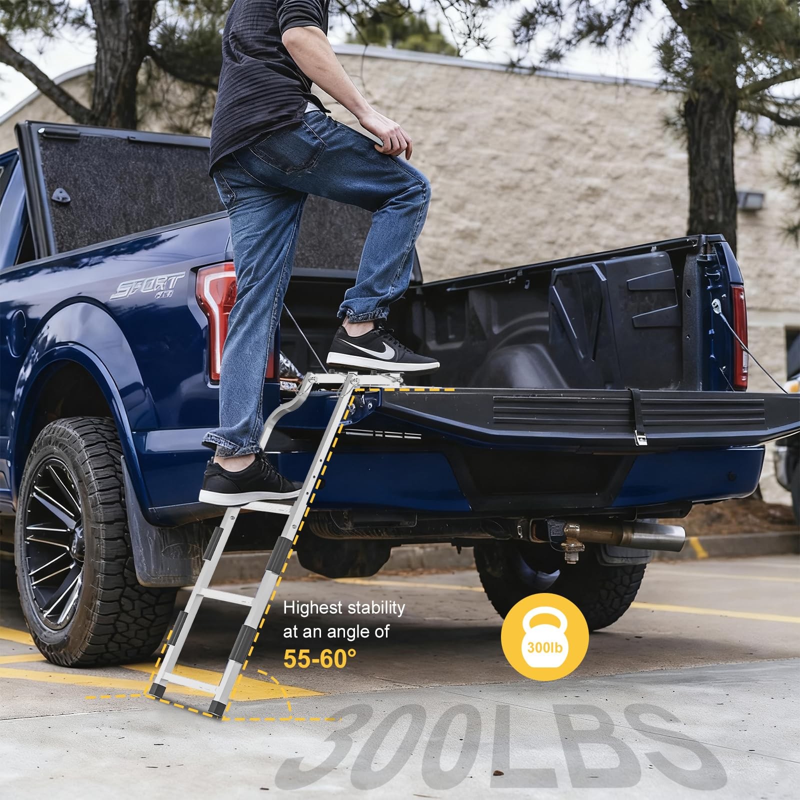 Tailgate Ladder for Pickup Trucks Bed Universal Fit – Rust-Proof Stainless St…