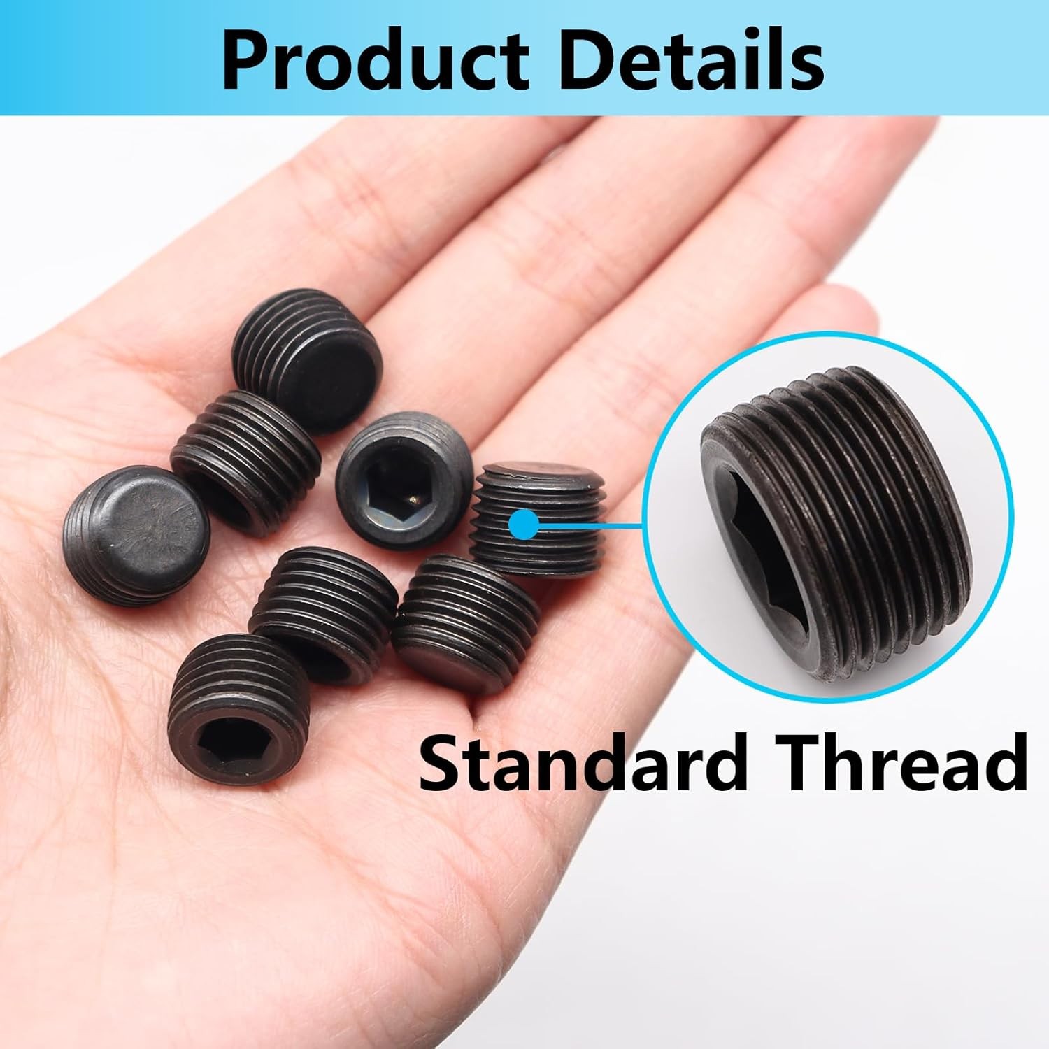 8PCS 1/2″NPT Male Pipe Plug Fitting Black Carbon Steel Pipe Plug Set Internal He