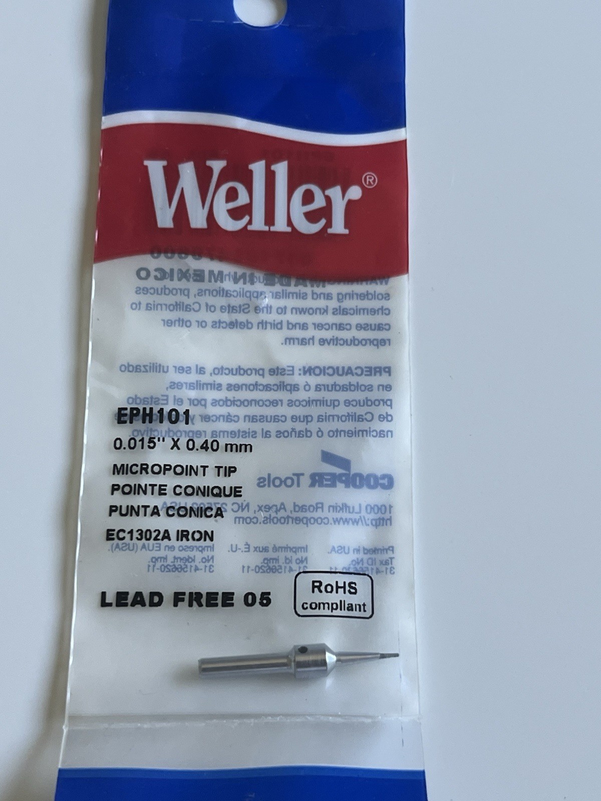 Weller EPH101 Micropoint Soldering Iron Tip 0.015” 0.40mm EC1302A Lead Free