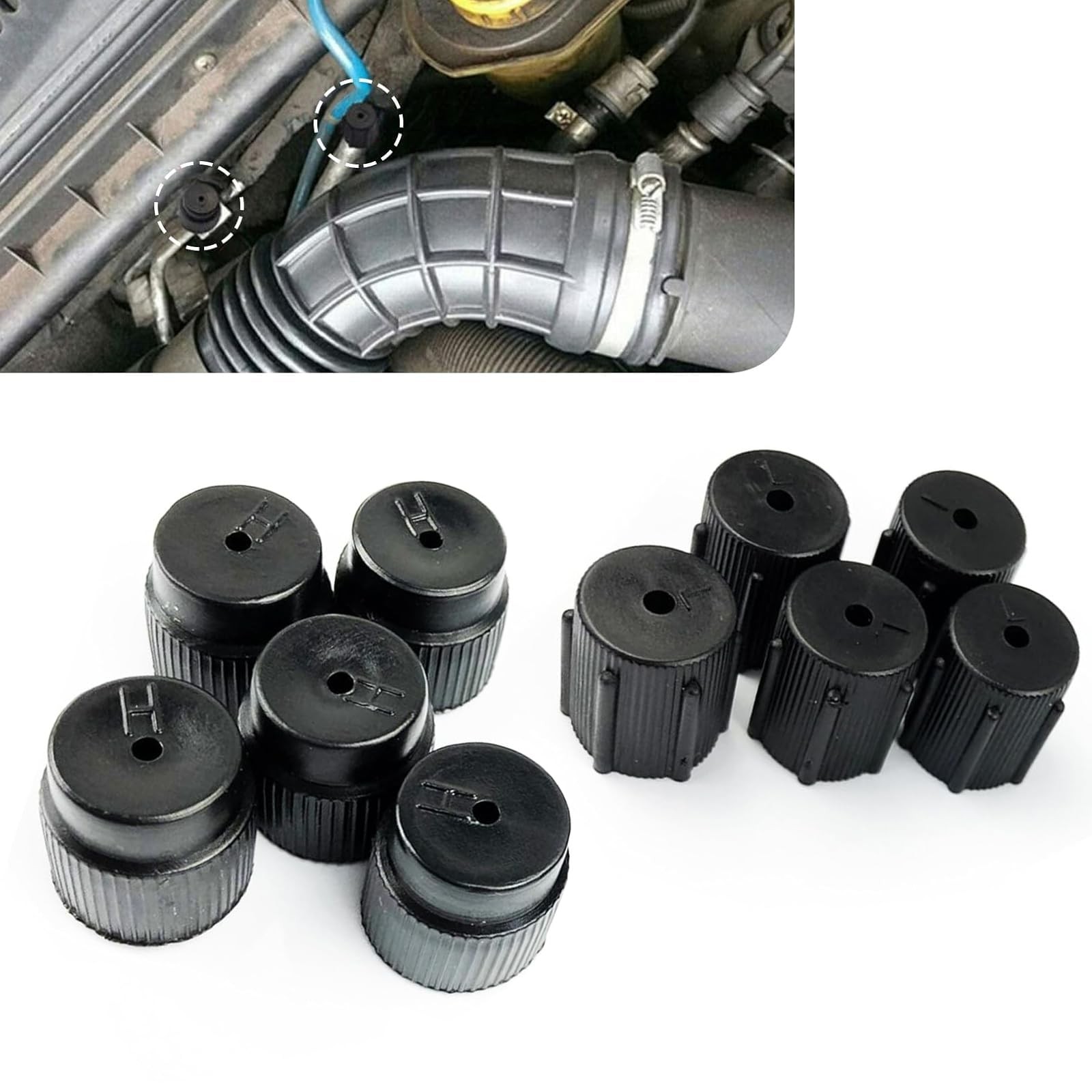 10 PCS Car A/C Valve Core Caps, R134a High & Low Pressure Port Black