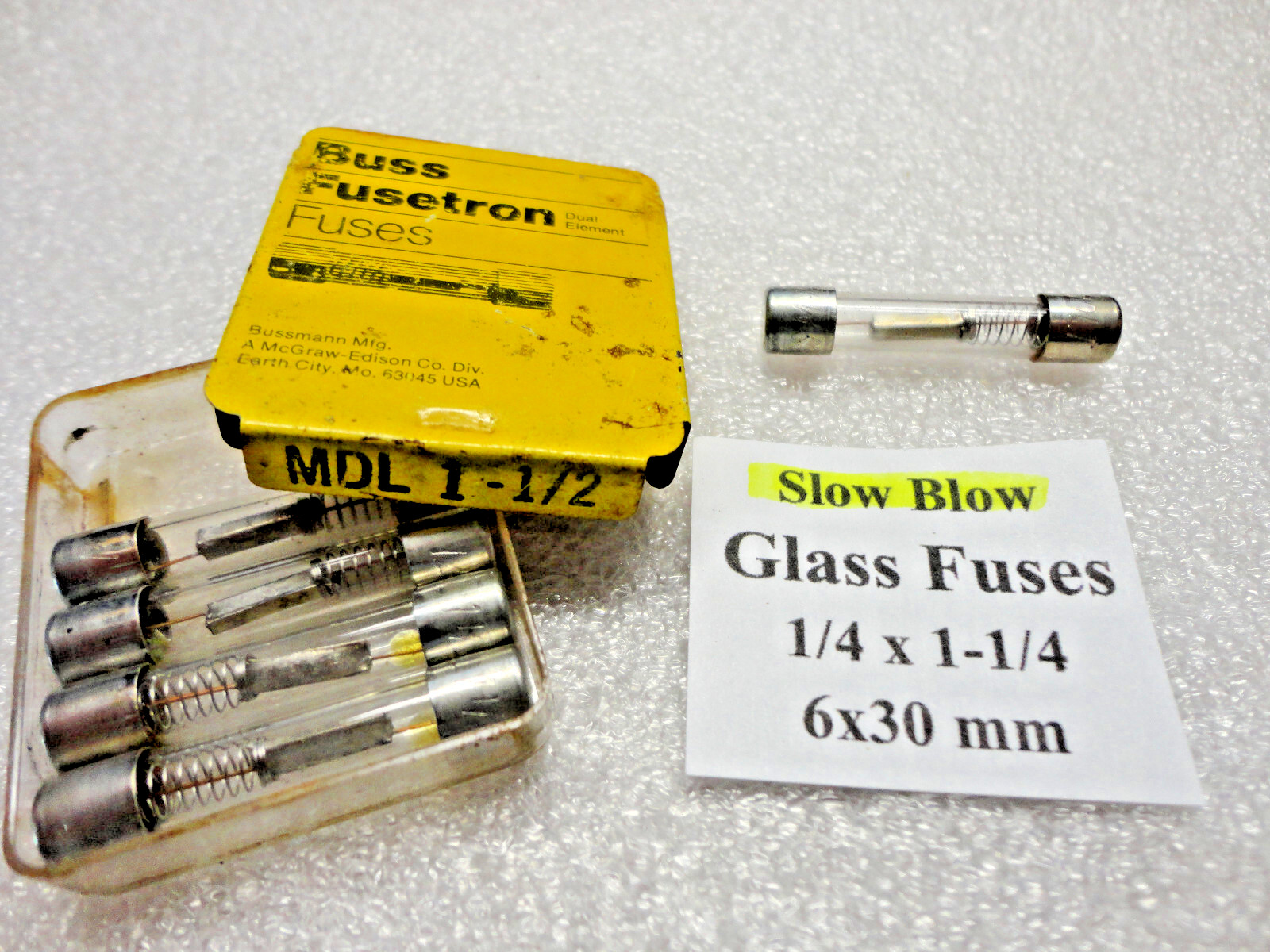 1-1/2 Amp Slow Blow Glass Fuses, 6 x 30mm 1/4 x 1-1/4 250 Volts, USA Fast Ship