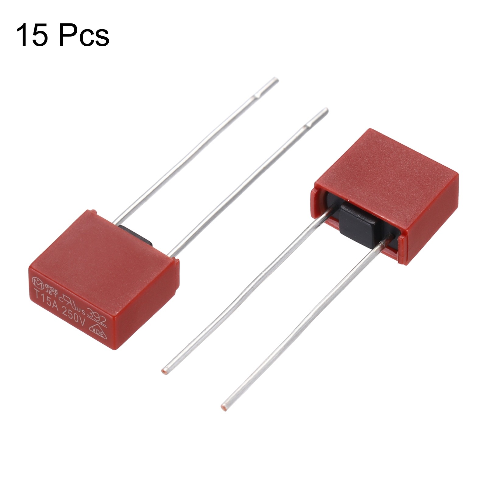 15Pcs DIP Mounted Miniature Square Slow Blow Micro Fuse T15A 15A 250V Red