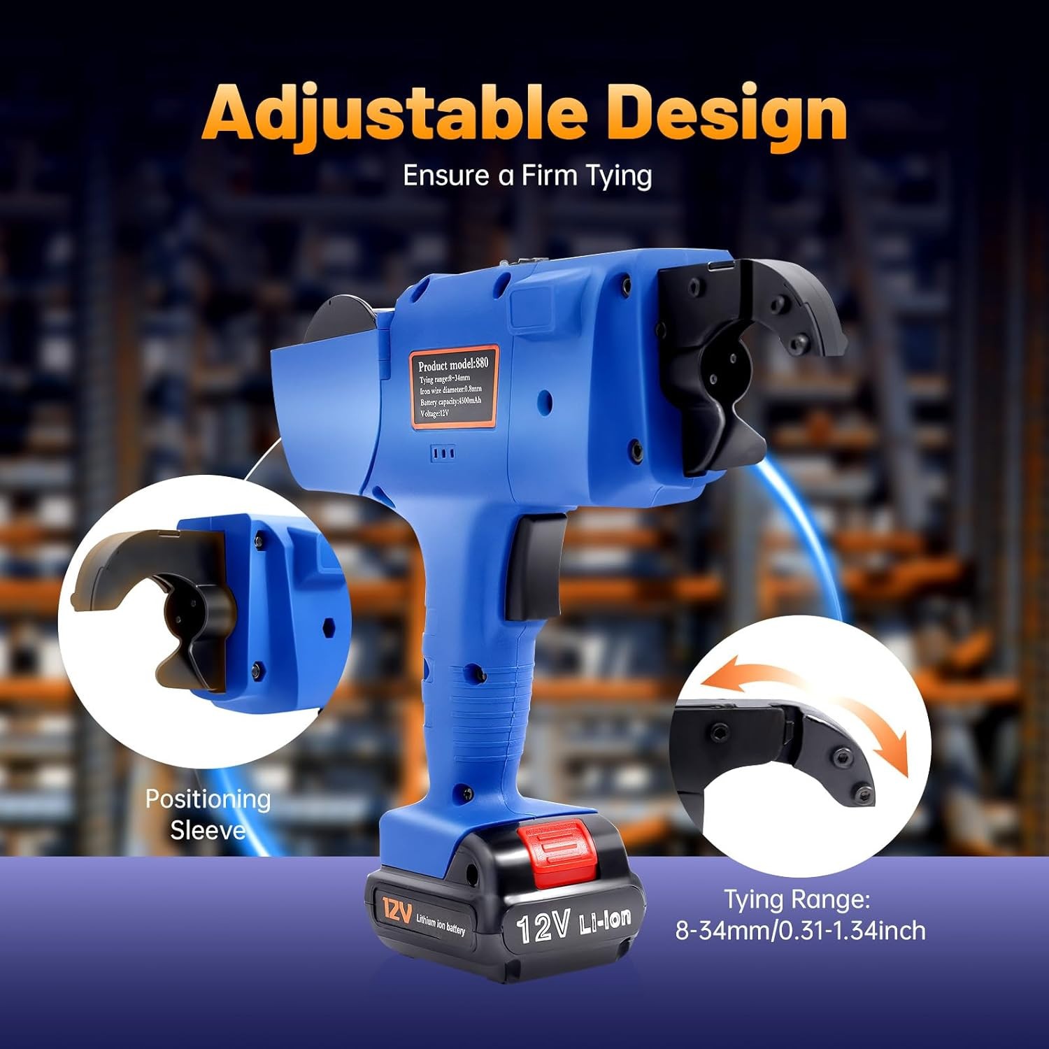 Rebar Tier Gun, 8-34Mm Rebar Tying Tool with 2Pcs 4500Mah Batteries, Blue