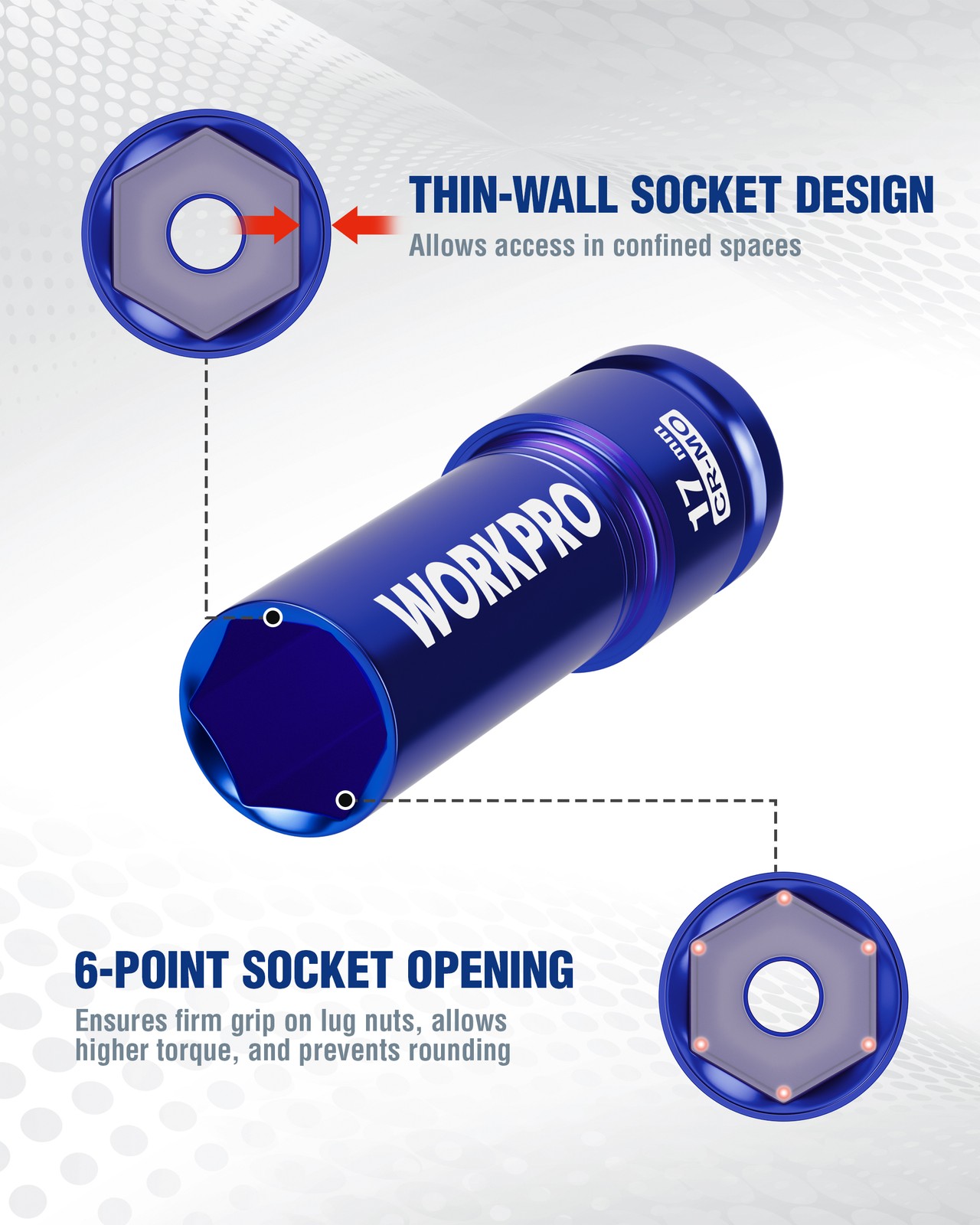 WORKPRO 4 Pcs 1/2″ Drive Lug Nut Impact Duty Socket Set 17-19-21-22mm Deep Thin