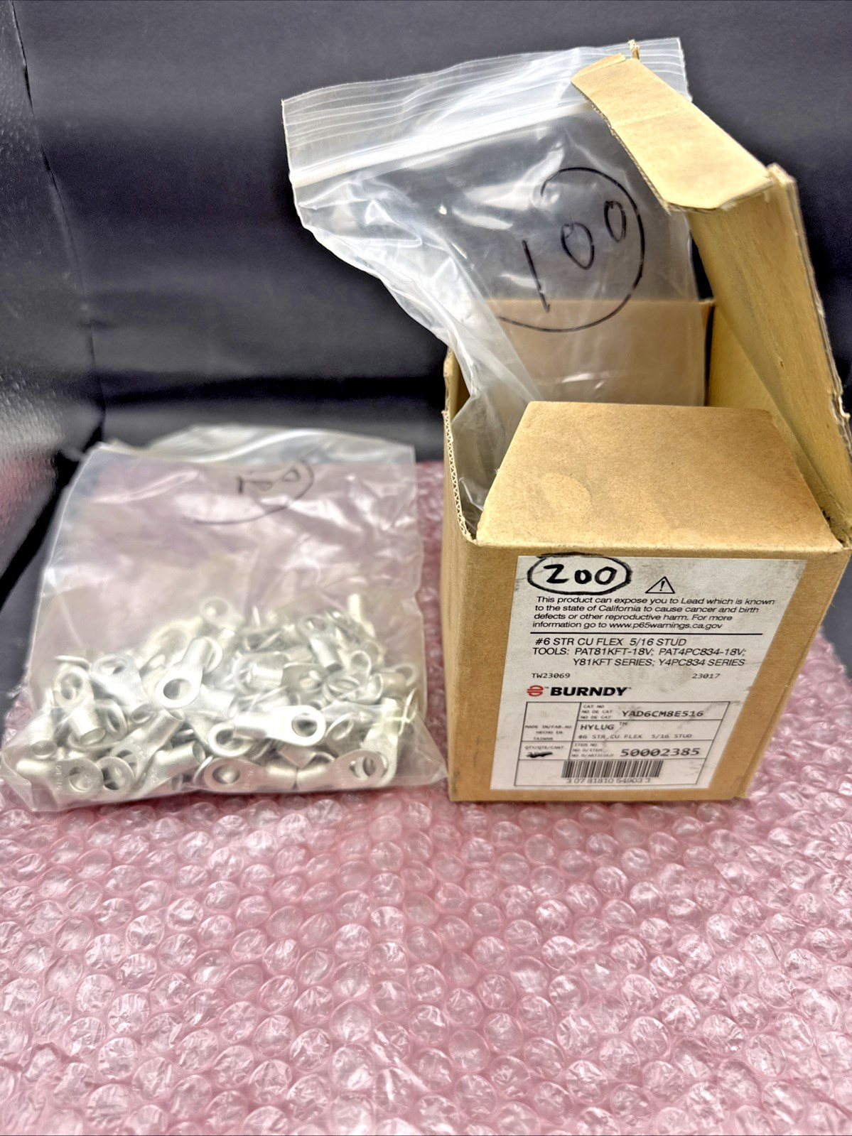 Burndy Ring Terminal YAD6CM8E516 #6 Str CU Flex 5/16″ Stud – Bulk Box of 200 NEW