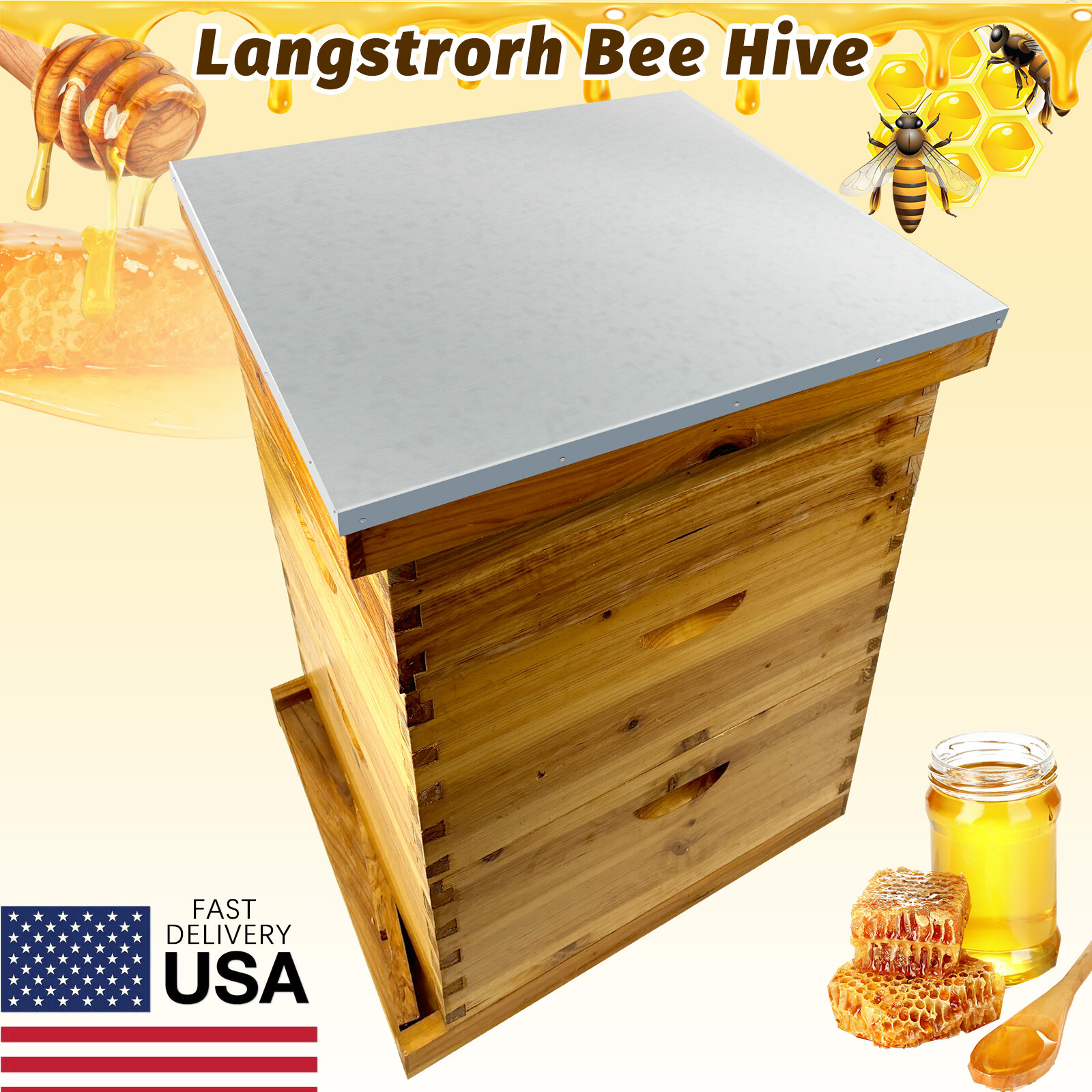 3 Layers Beehive Complete Box Kit Langstroth Beekeeping 2 Deep and 1 Medium