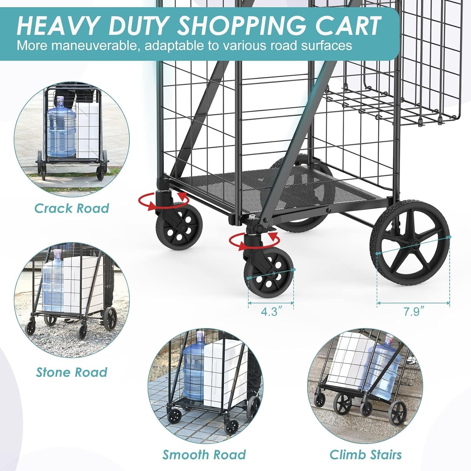 Upgraded Shopping Cart for Groceries,330LBS Jumbo Grocery Cart with Waterproo…