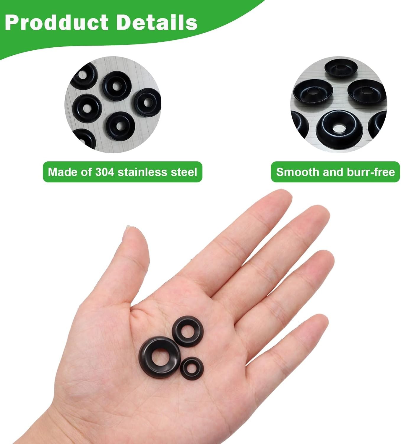 200 Pcs Black Finish Washers 7 Sizes 304 Stainless Steel Finishing Washers