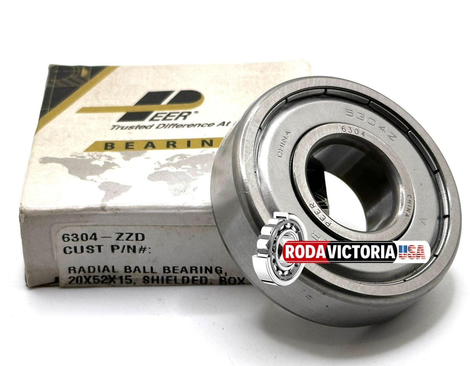 PEER 6304 ZZD DEEP GROOVE BALL BEARING, METAL SHIELDED 20x52x15mm