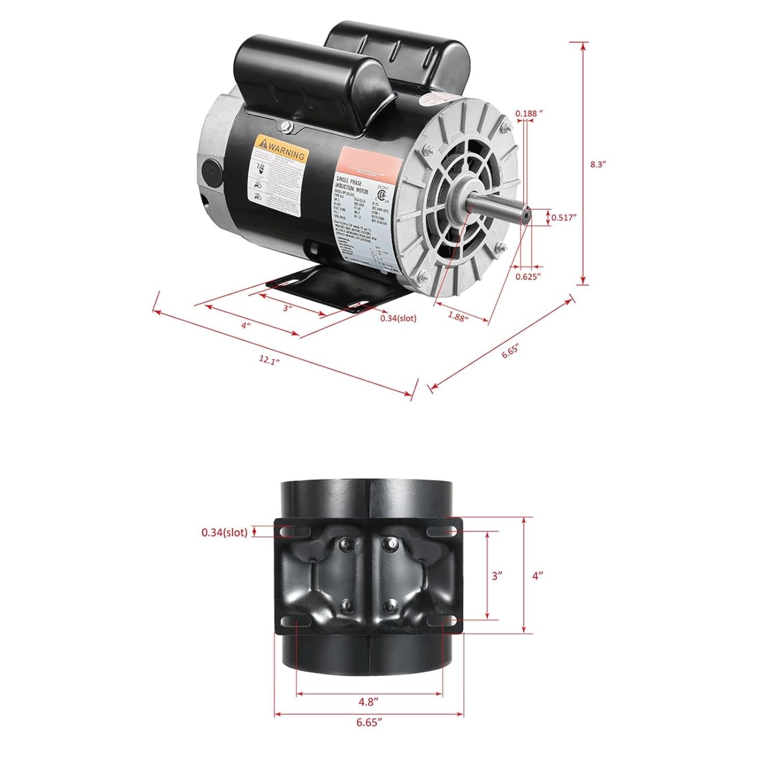 3HP Air Compressor Motor 230V 3450RPM 56 Frame Single Phase CW CCW Shaft