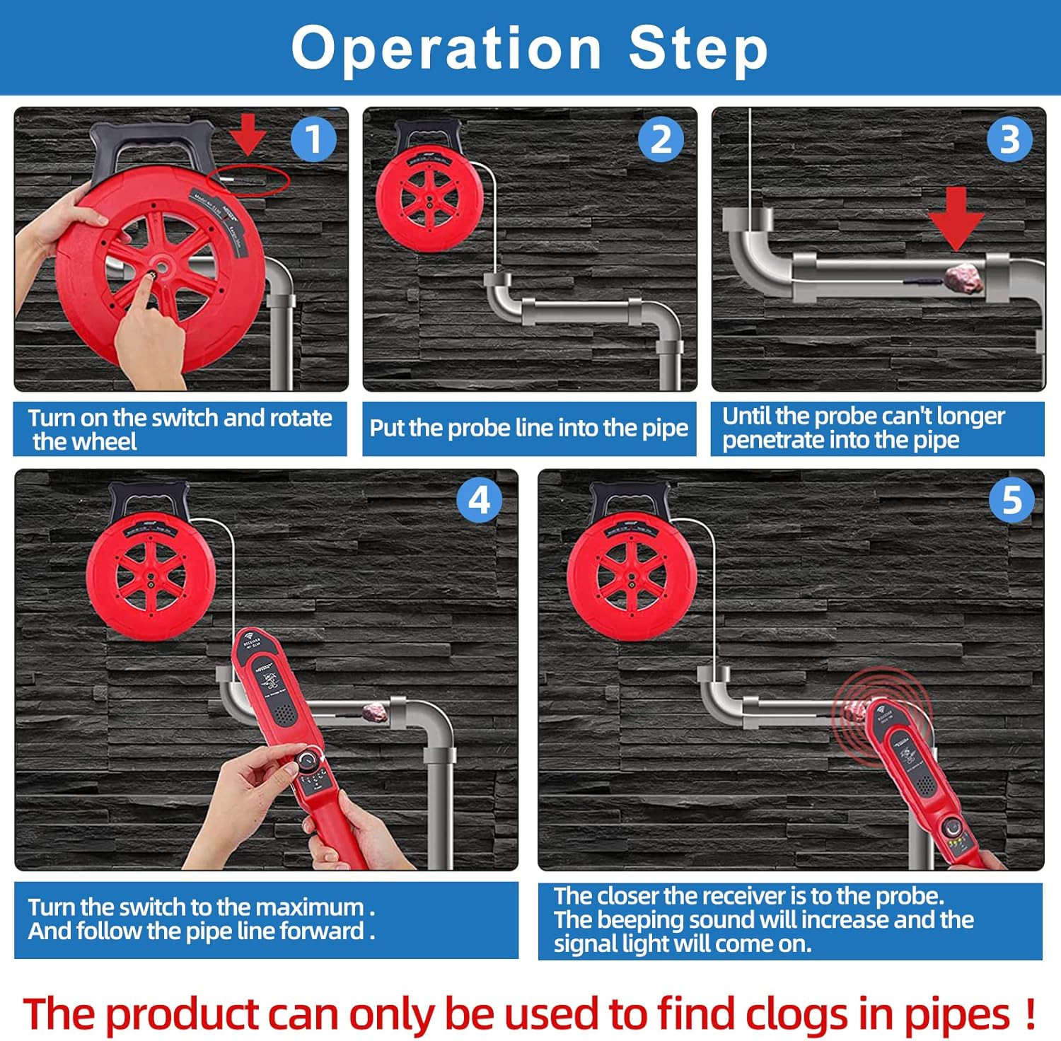 Pipe Blockage Detector Locators-Sensor – Water Pipe Wall Scanner 30M Pipeline De