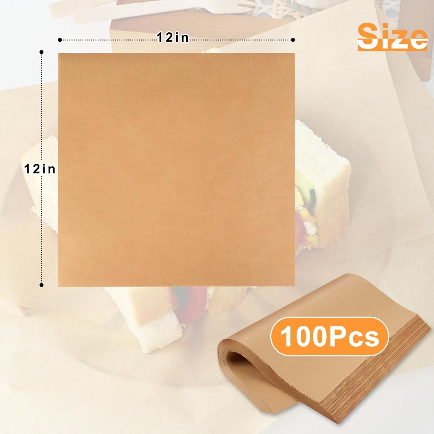 .100PCS Deli Wax Paper Sheets 12×12 Greaseproof Food Wrap BBQ Sandwich Paper