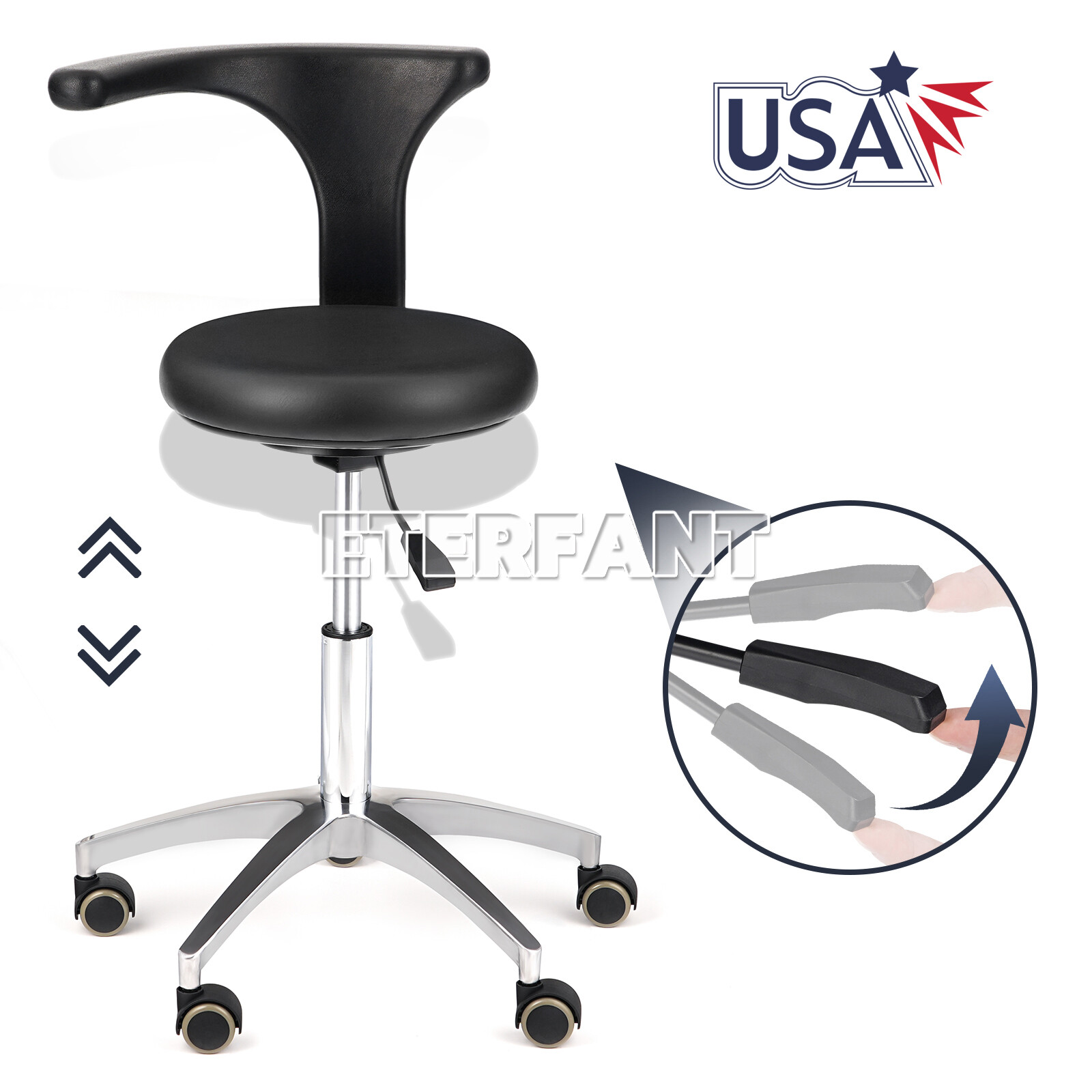 ETERFANT Dental Mobile Doctor Assistant Stool Chair PU Leather Adjustable Height