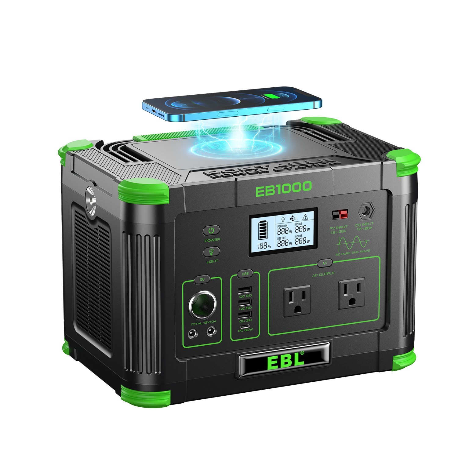 1000W 999Wh Portable Power Station Solar Charger Generator Supply Home Camping