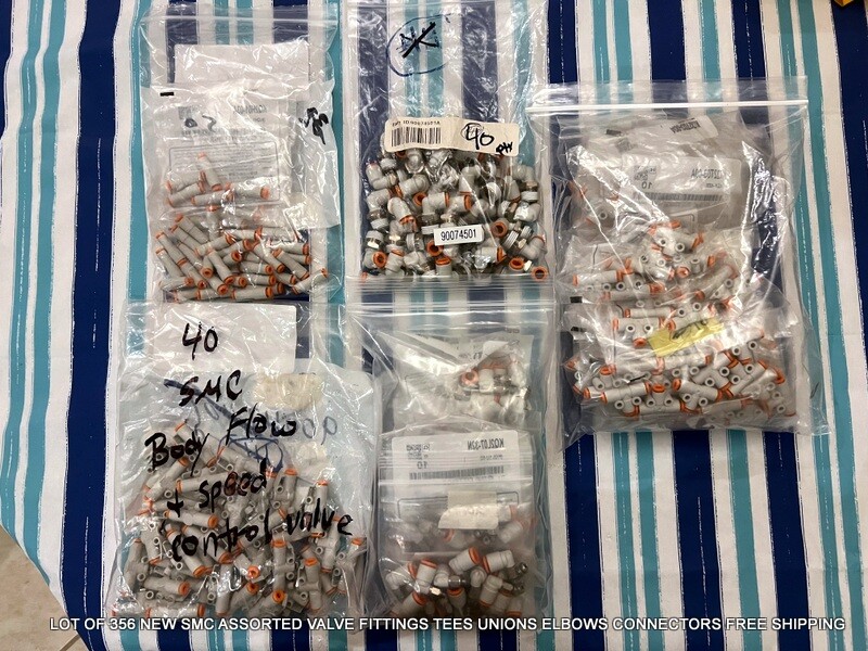 356 NEW SMC ASSORTED VALVE FITTINGS TEES UNIONS ELBOWS CONNECTORS FREE SHIPPING