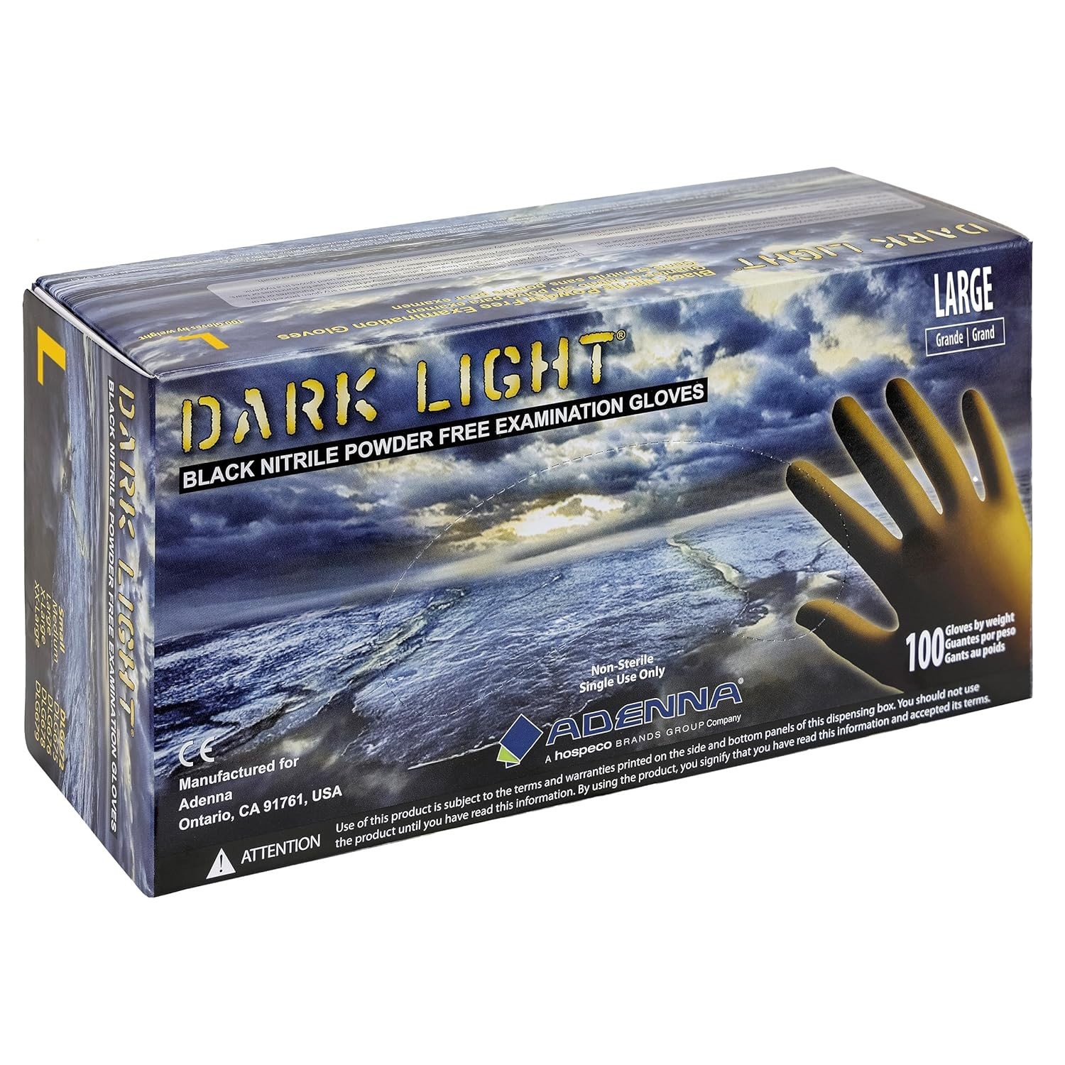 Dark Light 9 mil Nitrile Powder Free Exam Gloves Black, Large – Box of 100