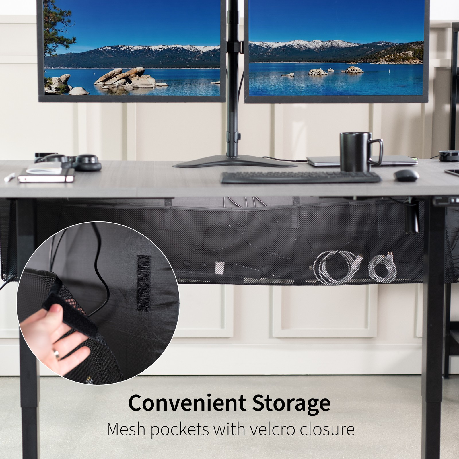 VIVO Black Under Desk Privacy & Cable Management Sleeve Panel 60″ Kit