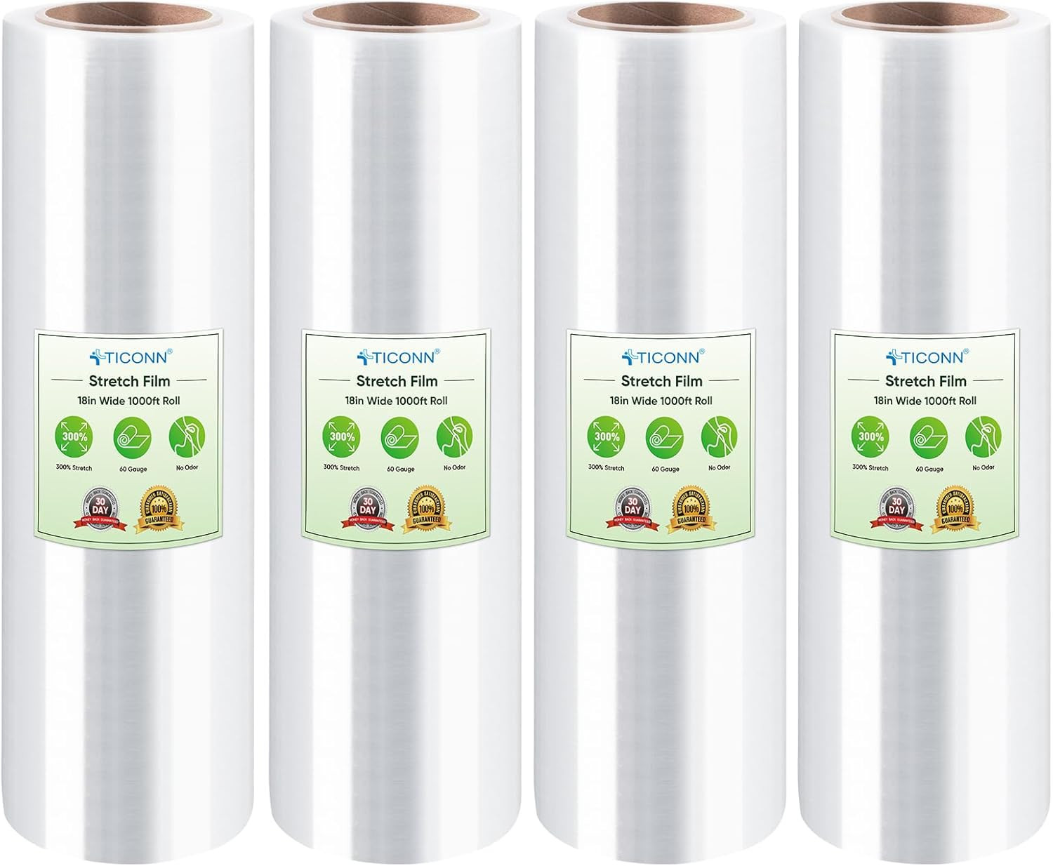 4Pk Stretch Wrap Stretch Film Roll, 1000Ft Industrial Strength 18 Inch Wide Clea