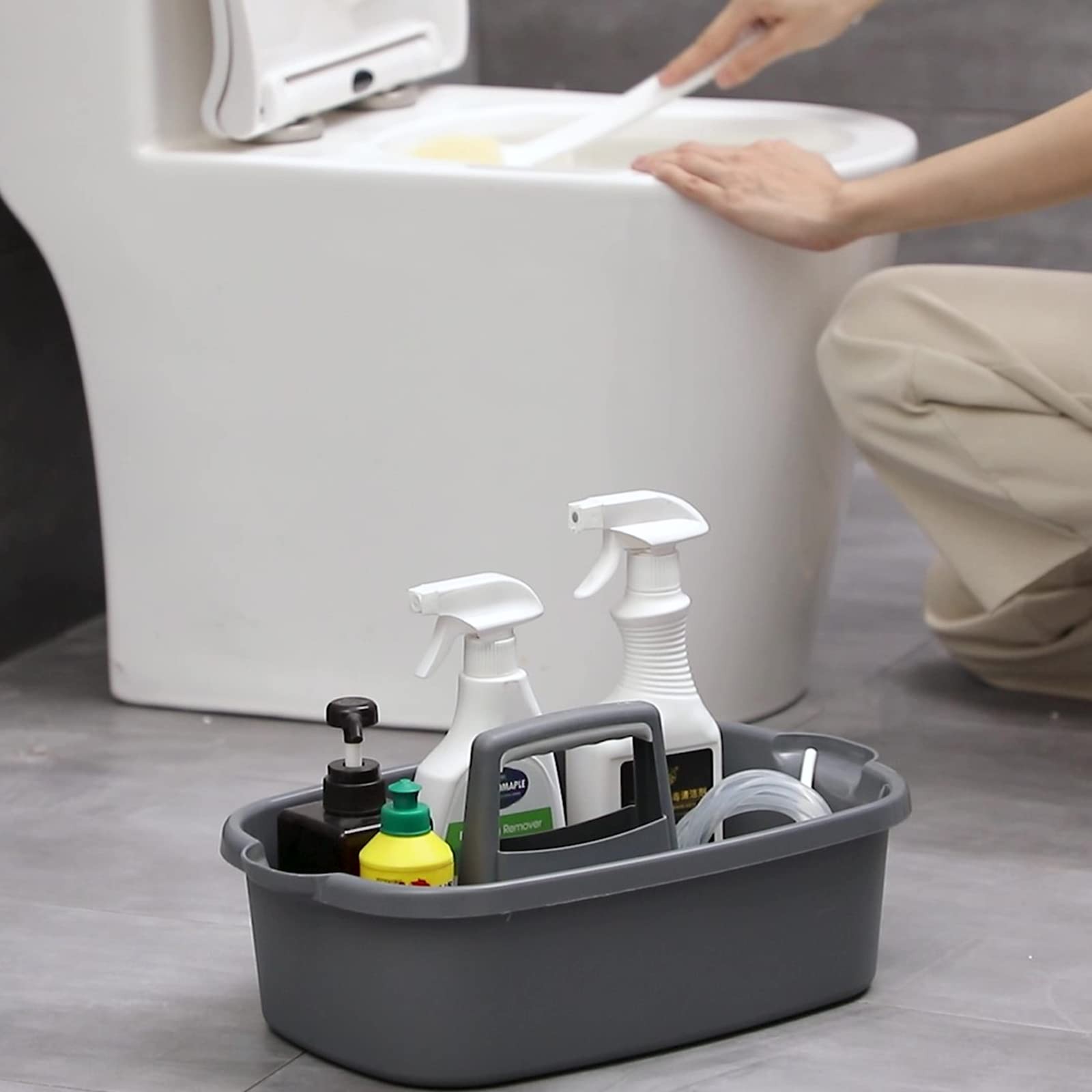 Large Cleaning Supplies Caddy Portable Shower Caddy Basket Dark Gray | Sturdy