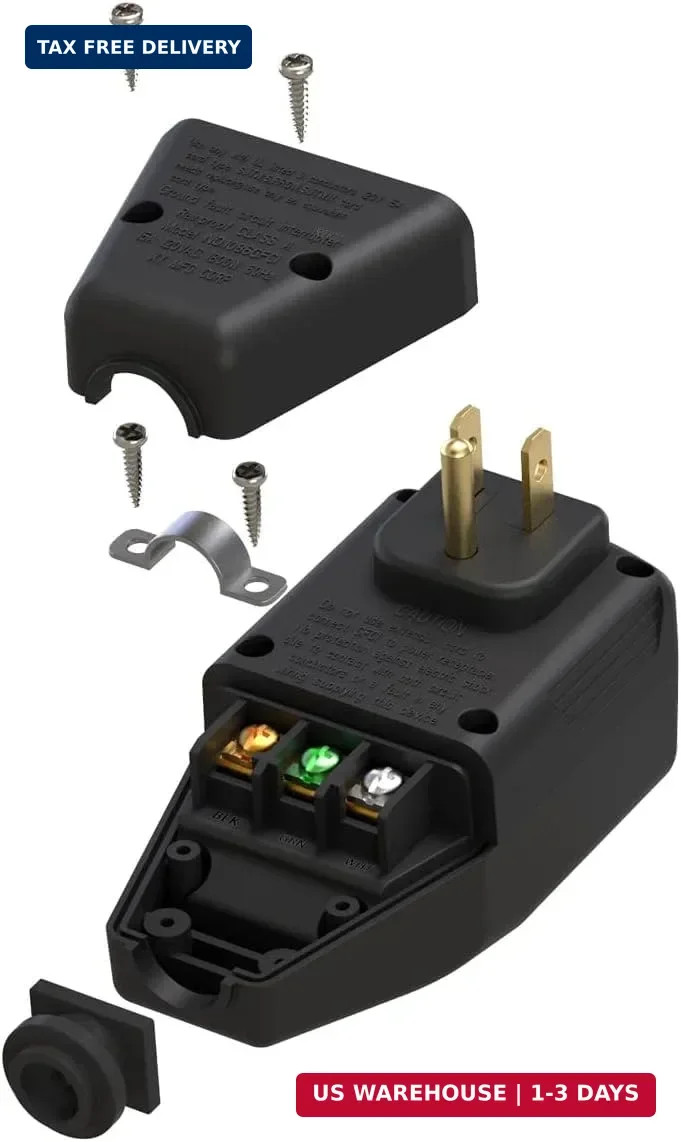 GFCI Replacement Plug Assembly Auto Reset 15 Amp 3 Prongs, 5 Years Warranty, Gro
