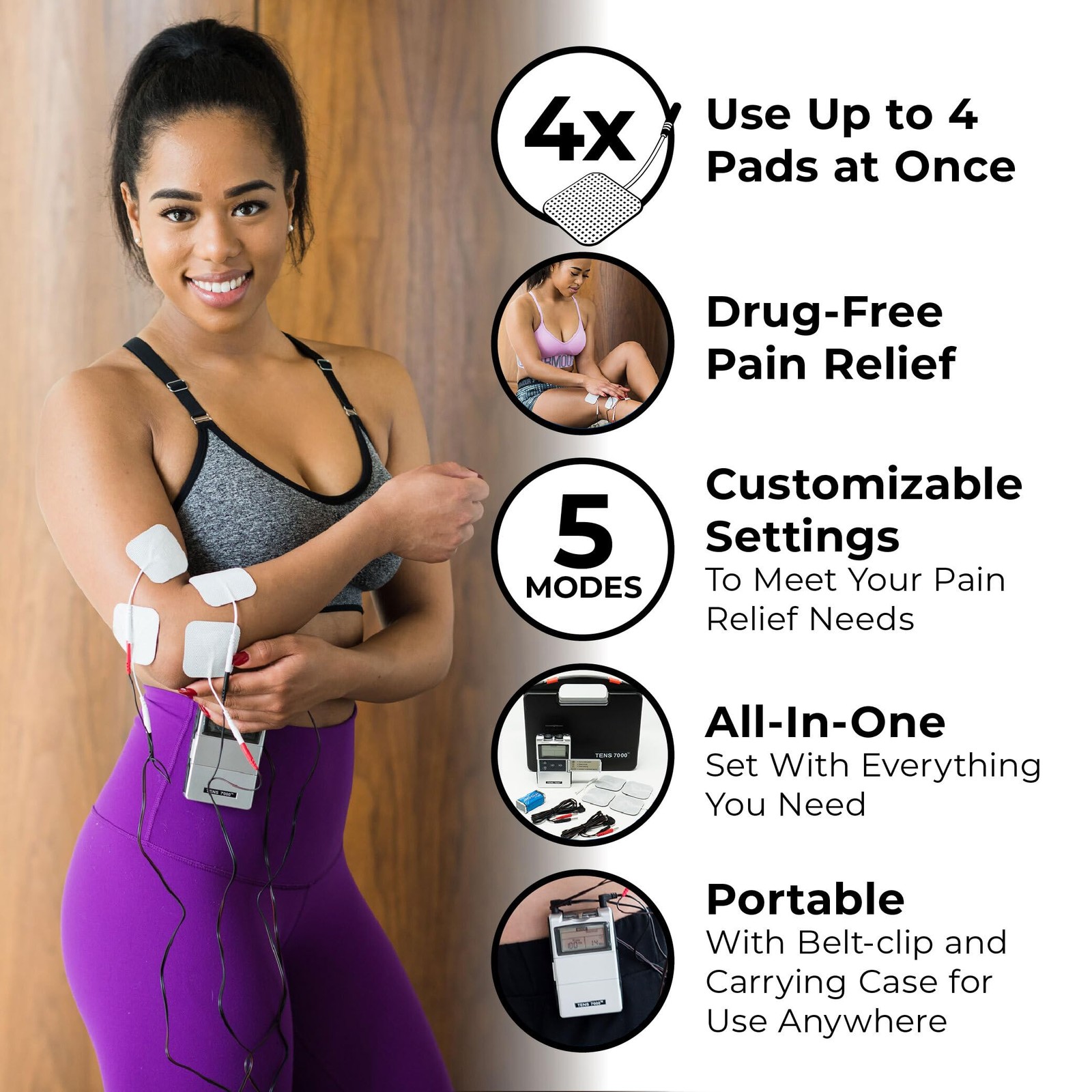 TENS 7000 Digital Unit with Accessories – Muscle Stimulator Black